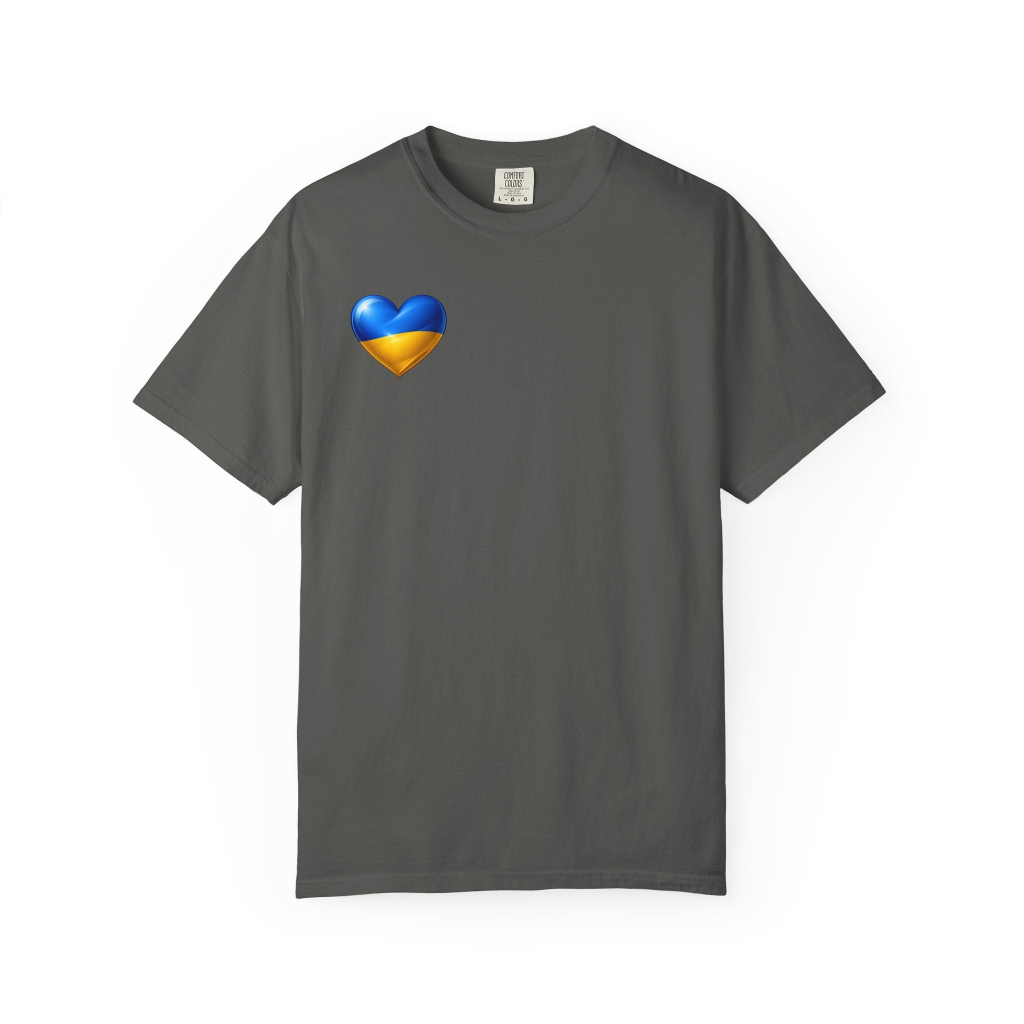 T-Shirt — USA & Ukraine Flag Heart Graphic Tee (Back Flag Image)