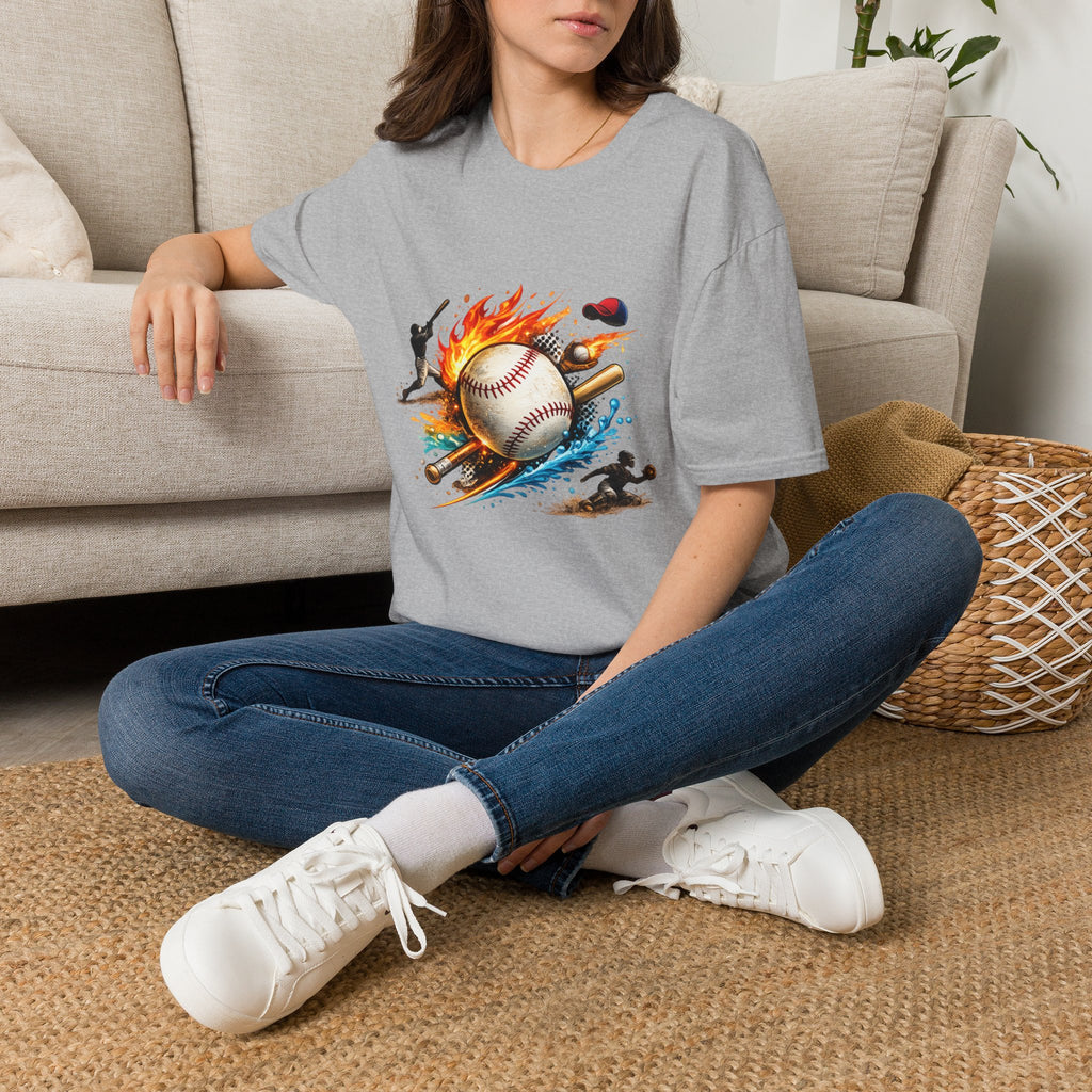 Baseball Inferno T-Shirt — Flaming Ball & Players Graphic Baseball Tee