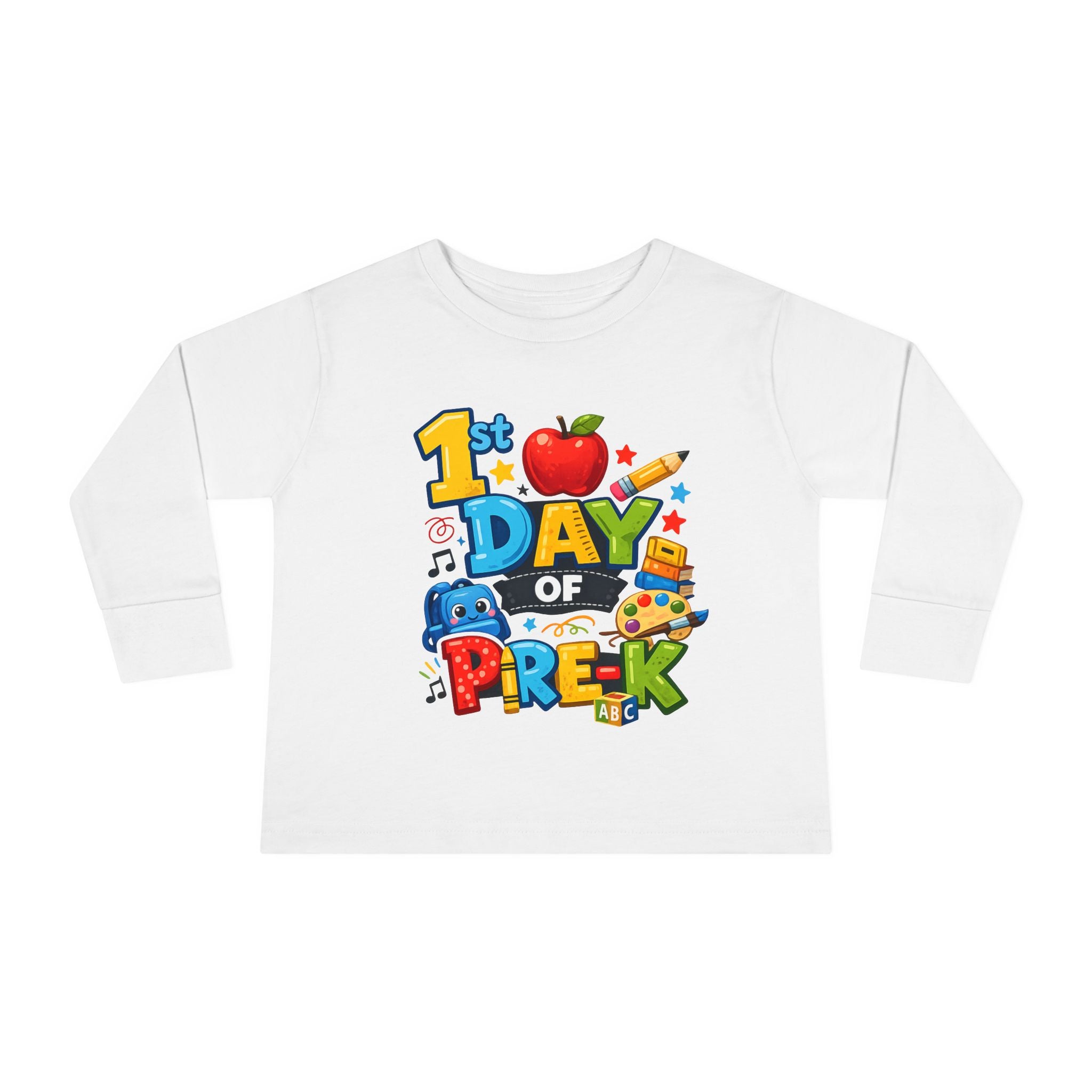 1st Day of Pre-K Toddler Long Sleeve Tee — Colorful Back-to-School Shirt