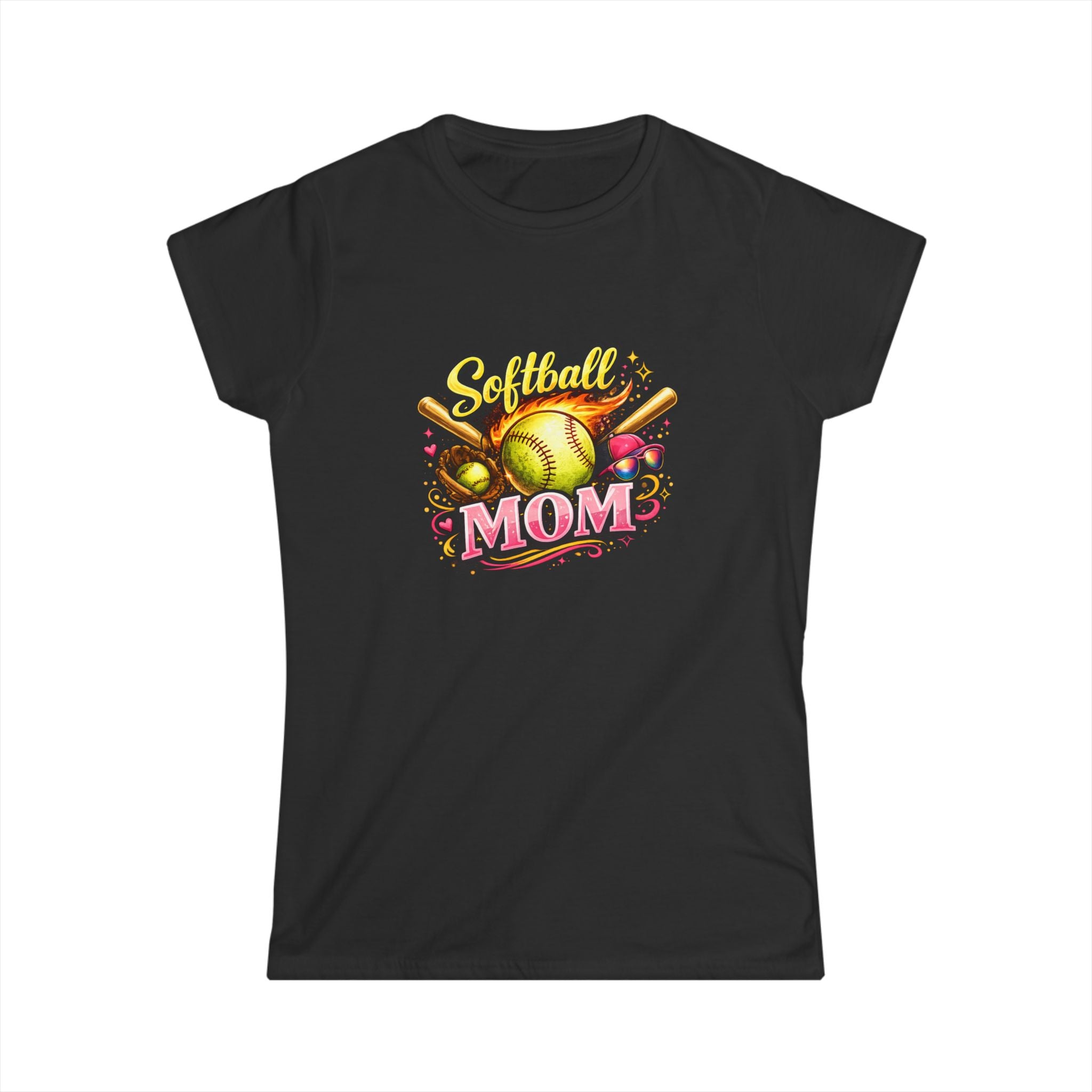 Softball Mom T-Shirt — Women's Softstyle Tee (Softball Graphic)