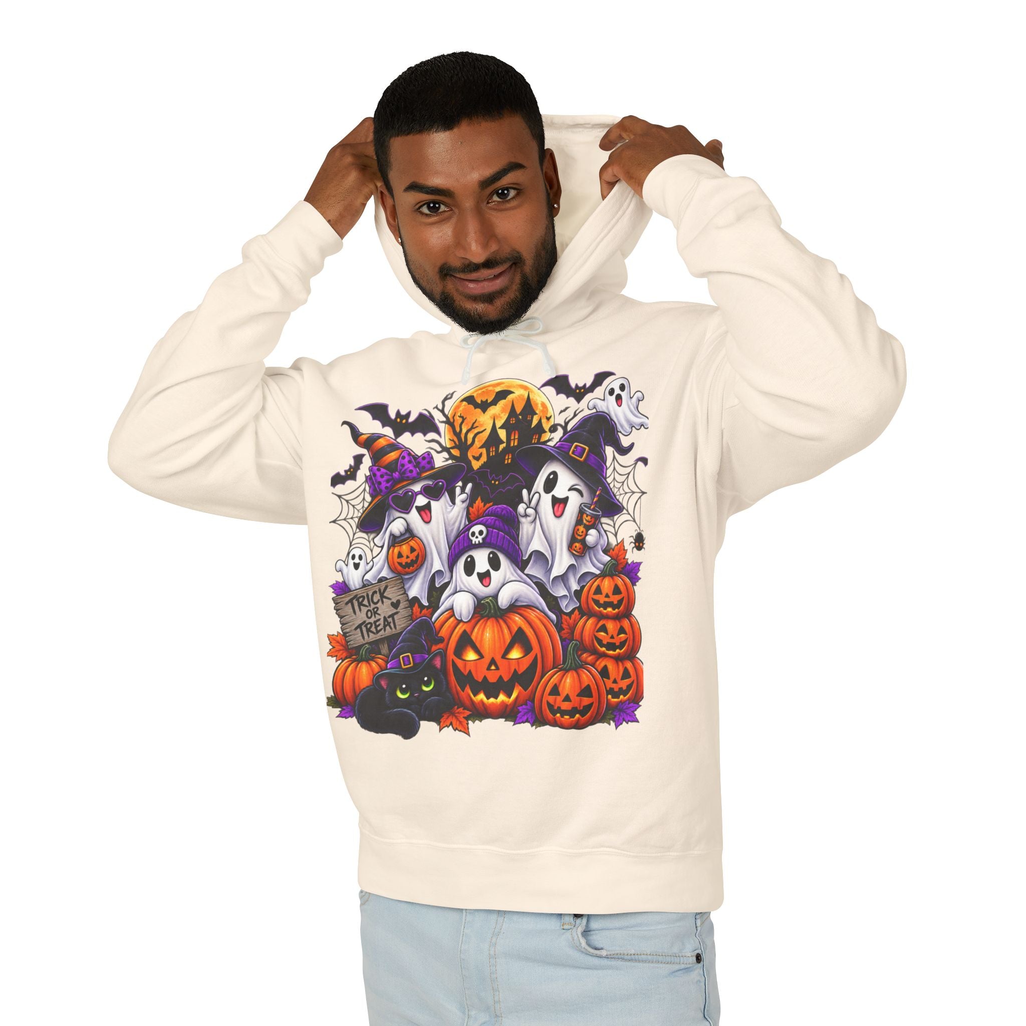 Halloween Ghosts & Pumpkins Hoodie — Cute Spooky Trick-or-Treat Graphic