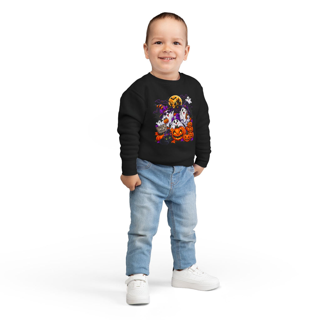 Toddler Sweatshirt — Cute Halloween Ghosts & Jack-O’-Lanterns Design