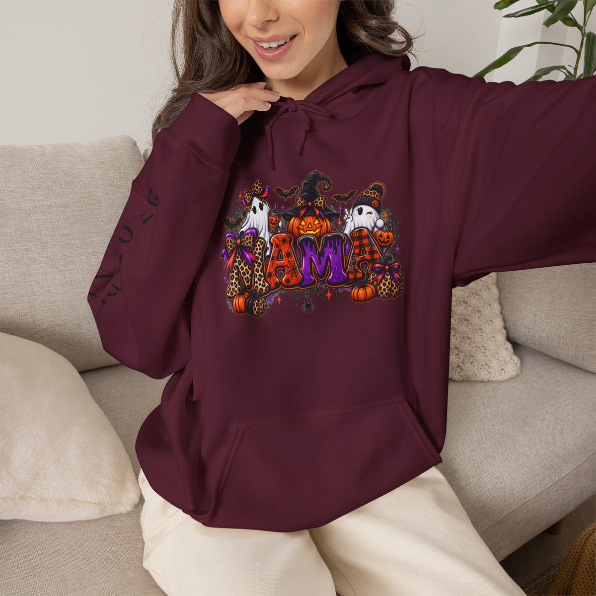 Halloween Mama Hoodie — Cute Spooky Pumpkin & Cat Graphic Sweatshirt (Mama 2026)