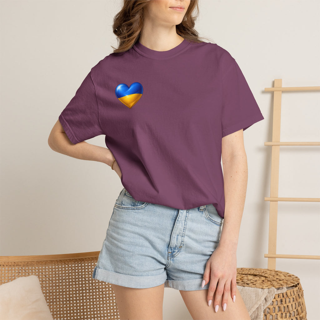 T-Shirt — USA & Ukraine Flag Heart Graphic Tee (Back Flag Image)
