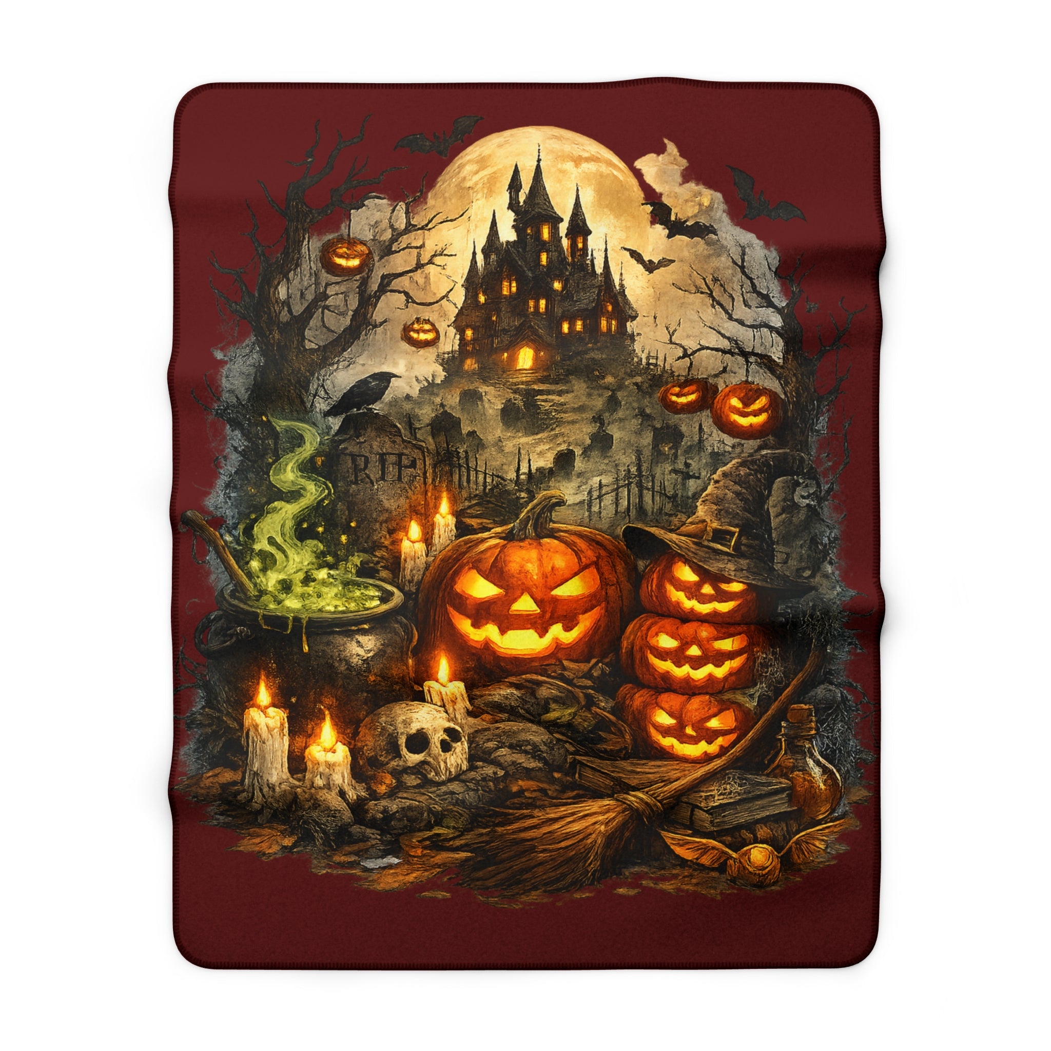 Halloween Sherpa Blanket - Haunted Pumpkin Jack-O'-Lantern Design