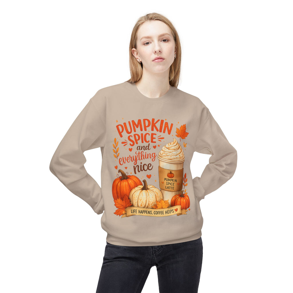 Pumpkin Spice Crewneck Sweatshirt – "Pumpkin Spice and Everything Nice" Fall Coffee Tee