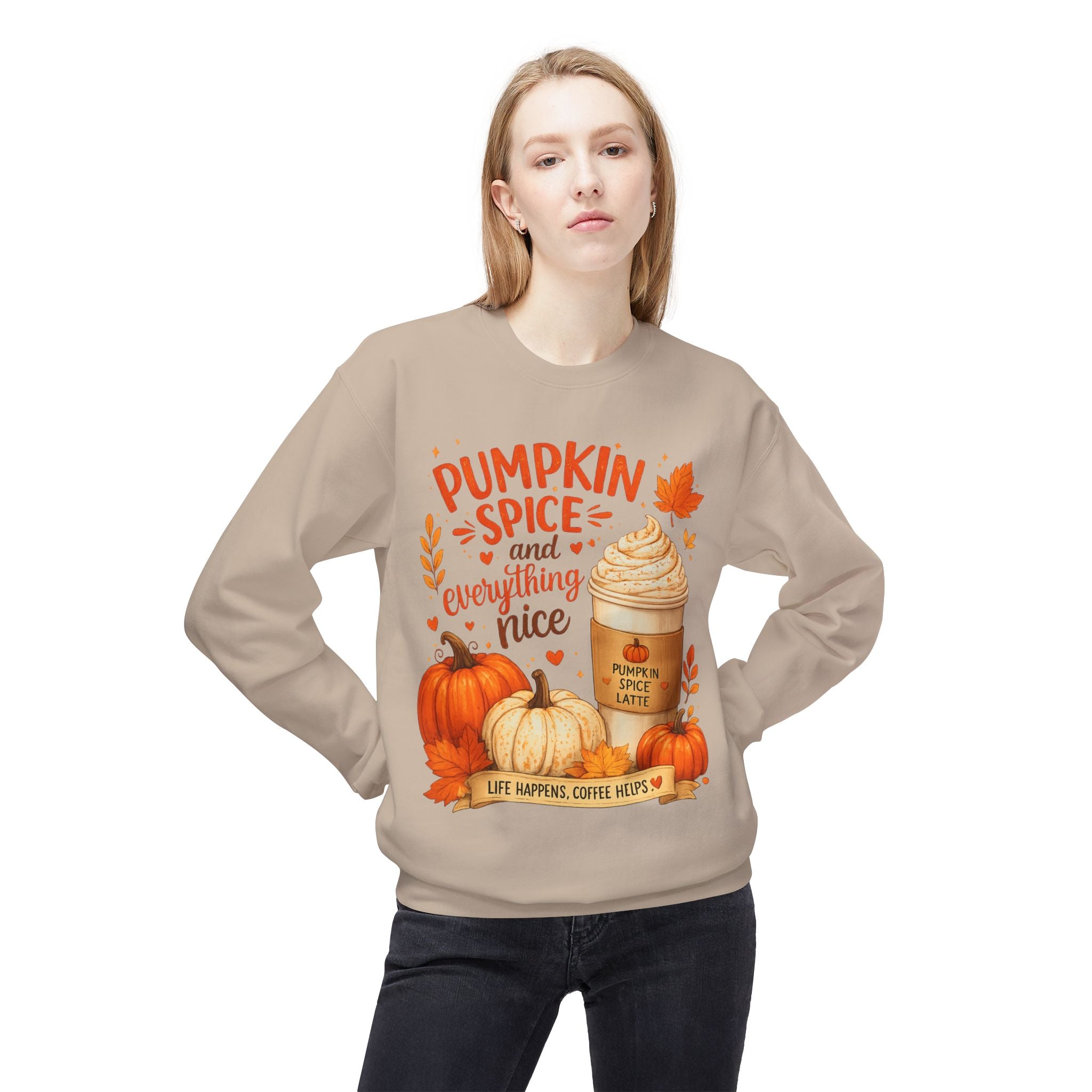 Pumpkin Spice Crewneck Sweatshirt – "Pumpkin Spice and Everything Nice" Fall Coffee Tee