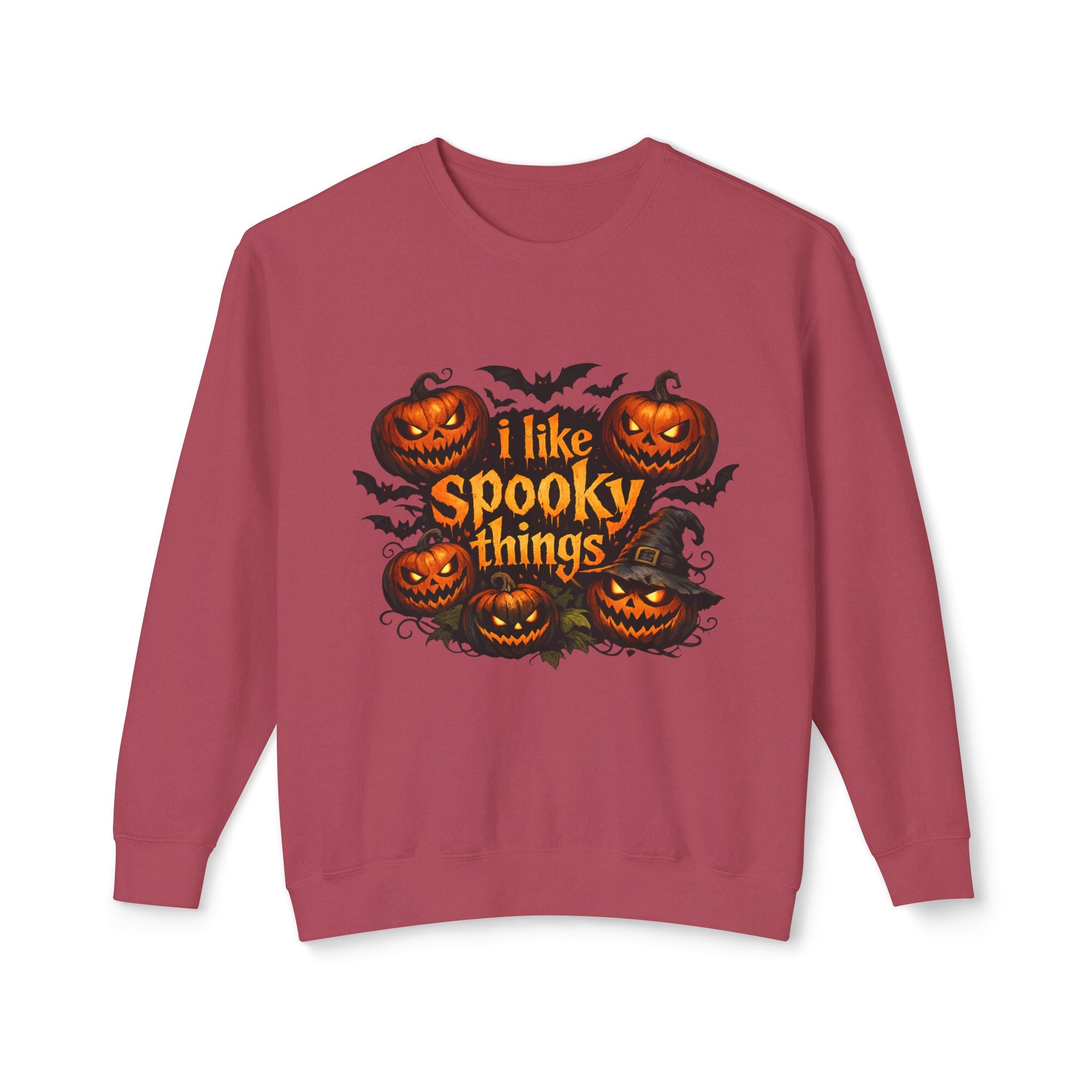Halloween Sweatshirt — "I Like Spooky Things" Pumpkin & Bats Crewneck