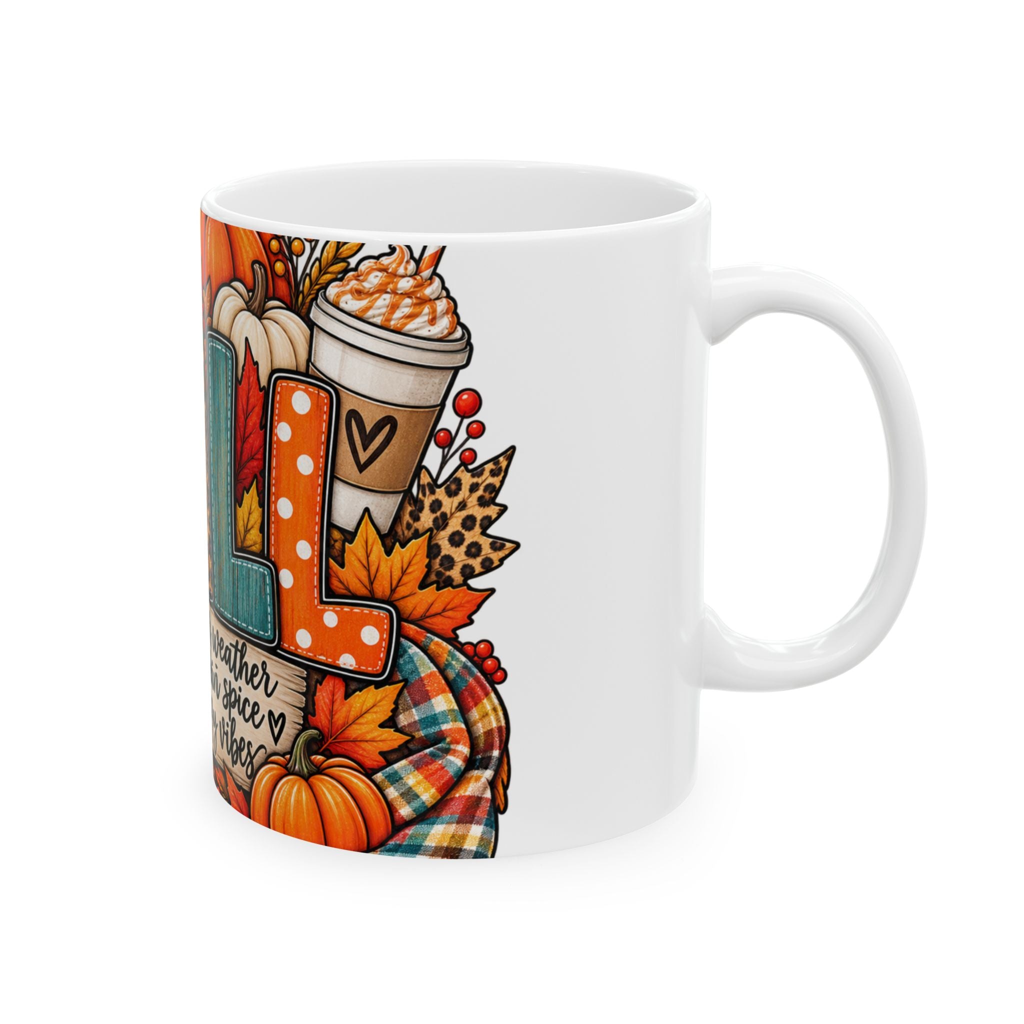 Fall Cozy Ceramic Mug – “Sweater Weather, Pumpkin Spice & Cozy Vibes” Autumn Coffee Cup (11oz/15oz)