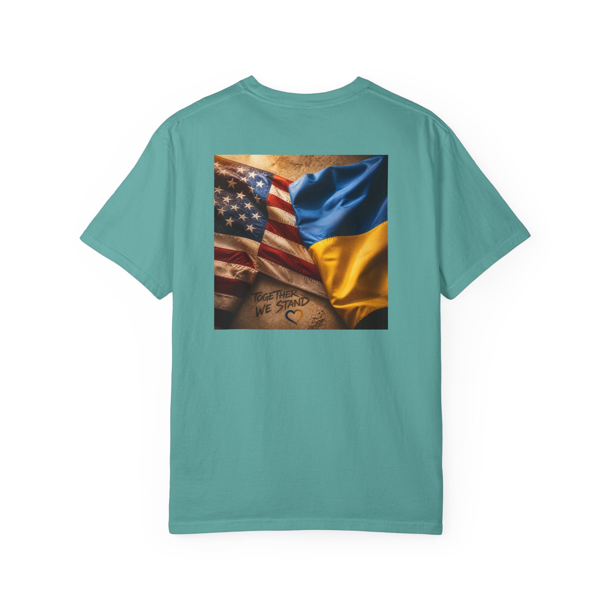 T-Shirt — USA & Ukraine Flag Heart Graphic Tee (Back Flag Image)