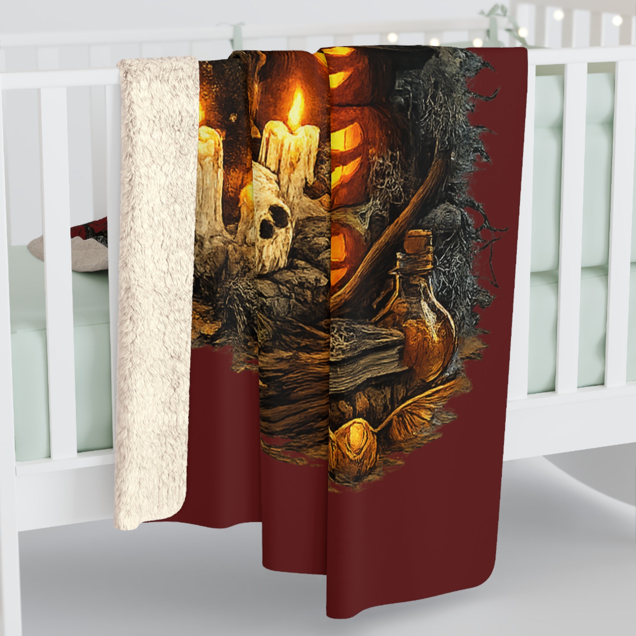 Halloween Sherpa Blanket - Haunted Pumpkin Jack-O'-Lantern Design