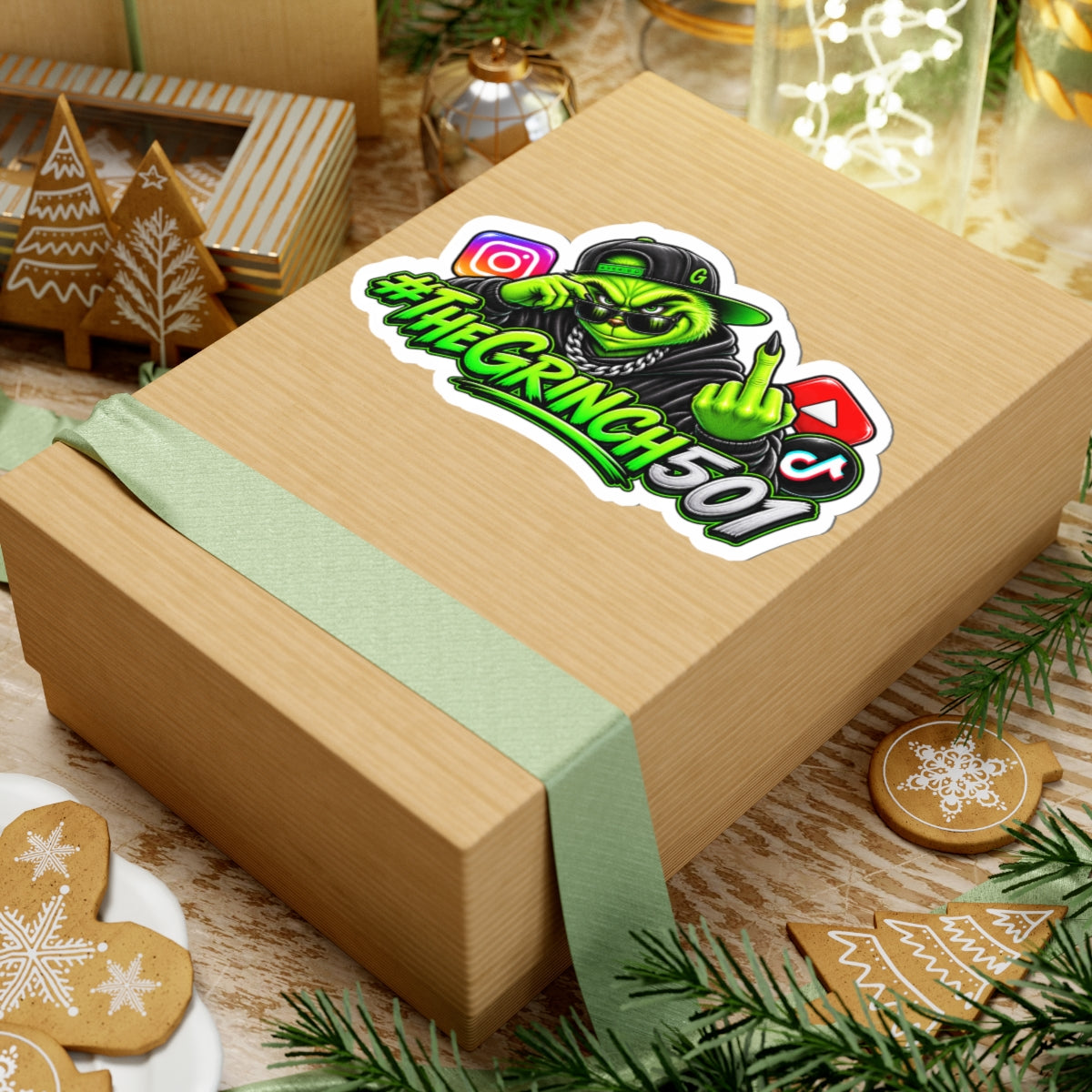 TheGrinch501 Neon Streetwear Sticker — #TheGrinch501 Social Media Logo Kiss-Cut Sticker