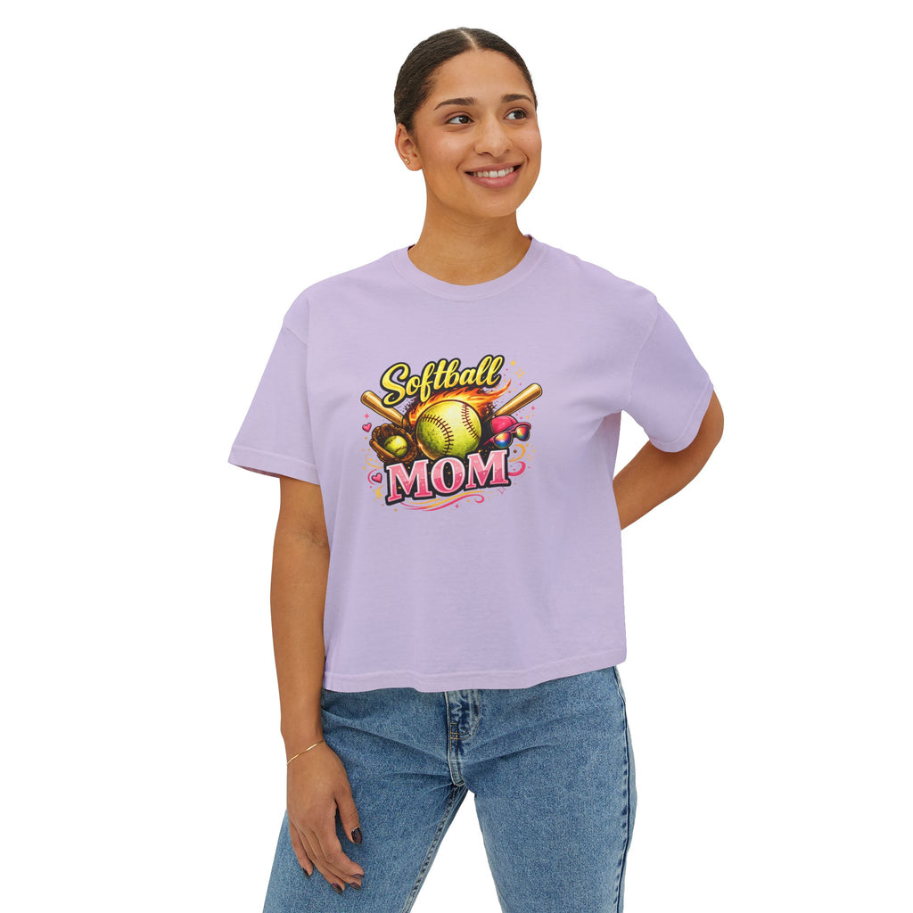 Softball Mom Boxy Tee — Cute Retro Softball Graphic for Baseball Moms