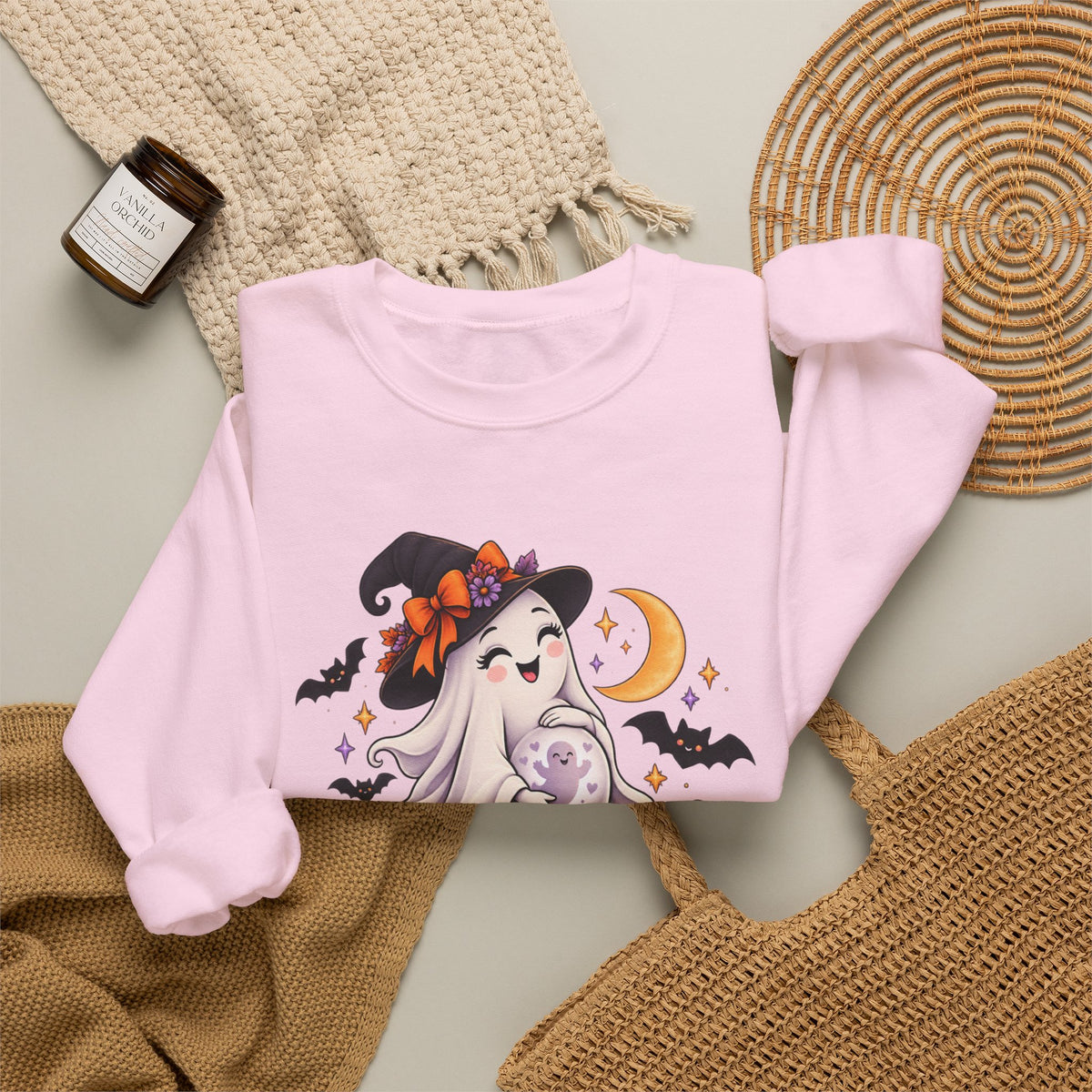 Halloween Maternity Sweatshirt — "A Little Boo Is Due" Ghost Mom Crewneck