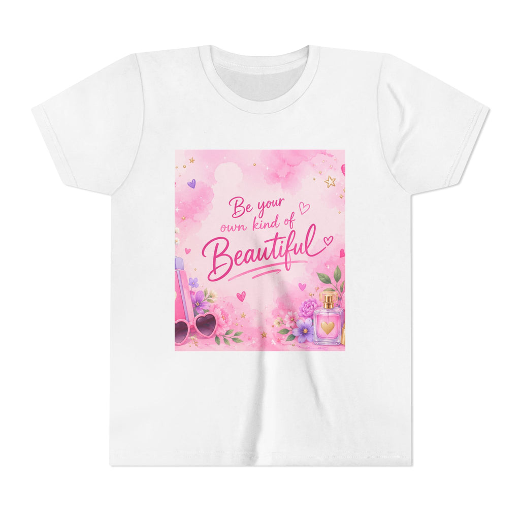 Youth Tee — “Be Your Own Kind of Beautiful” Pink Floral Graphic