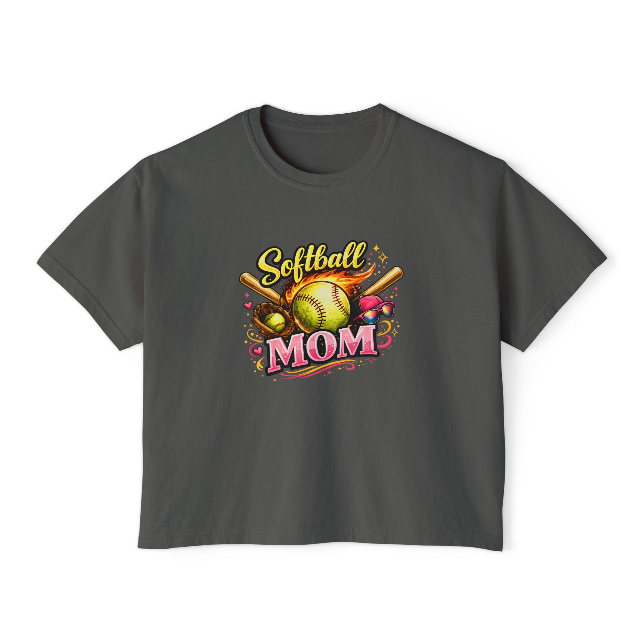 Softball Mom Boxy Tee — Cute Retro Softball Graphic for Baseball Moms