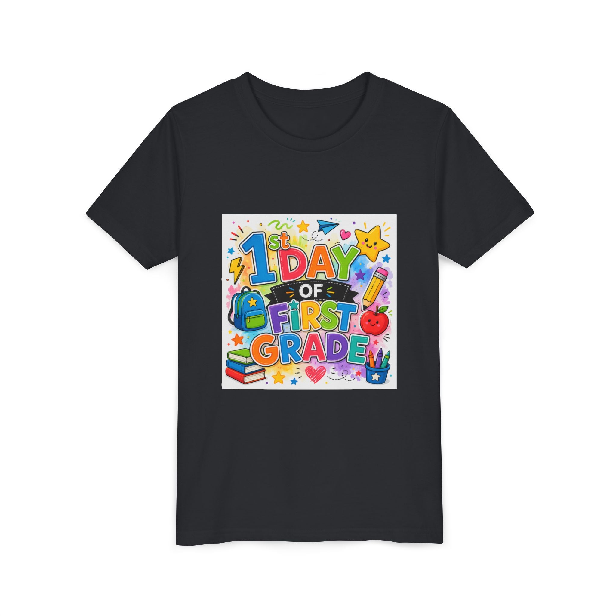 1st Day of First Grade Youth Tee — Colorful Back-to-School Kids Shirt