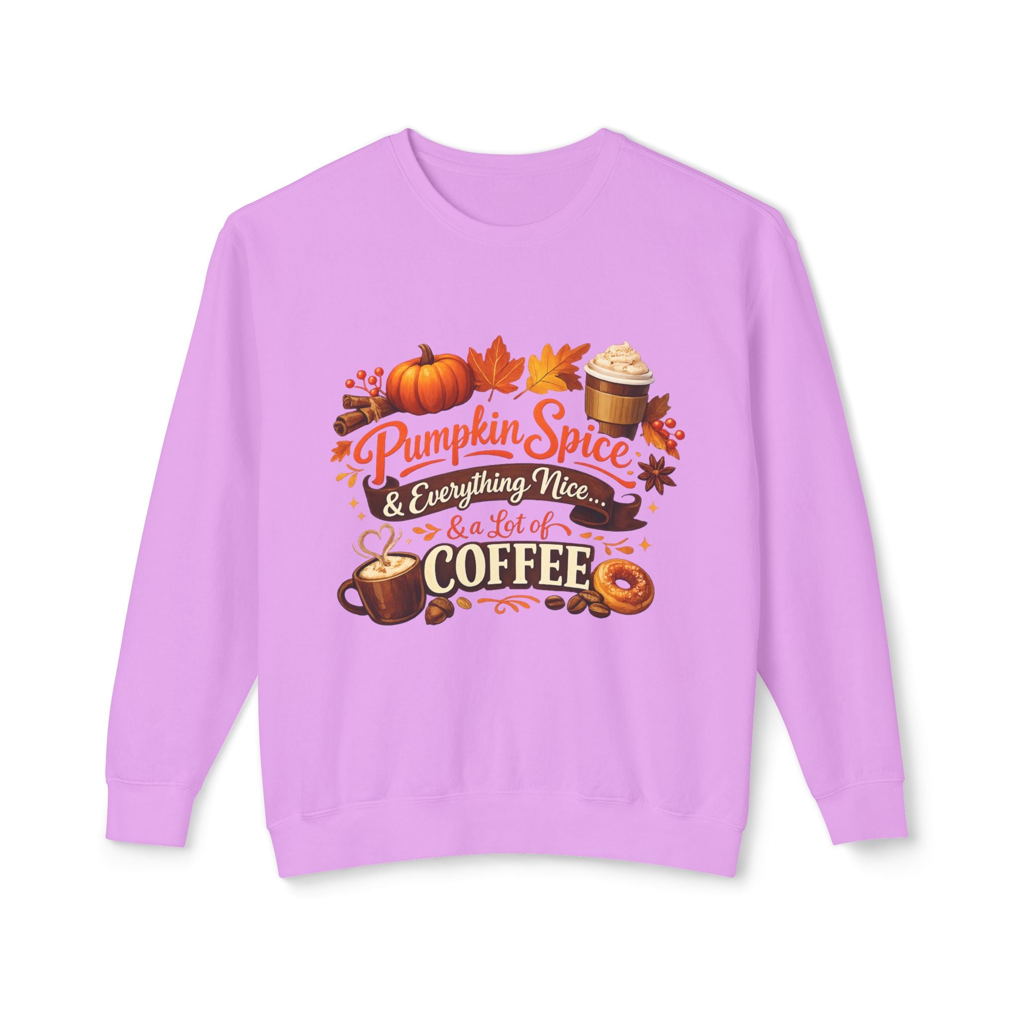 Pumpkin Spice & Coffee Crewneck Sweatshirt — Fall Cozy Coffee Lover Pullover