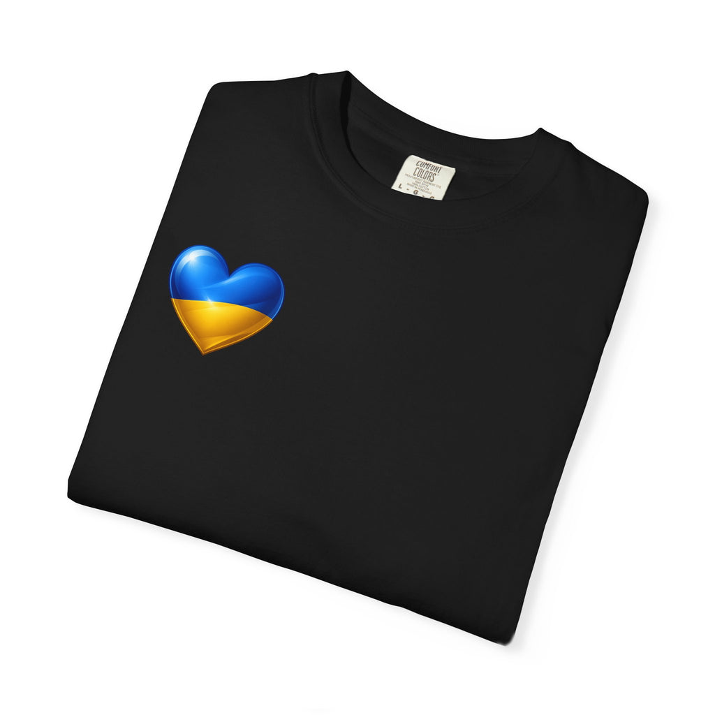 T-Shirt — USA & Ukraine Flag Heart Graphic Tee (Back Flag Image)