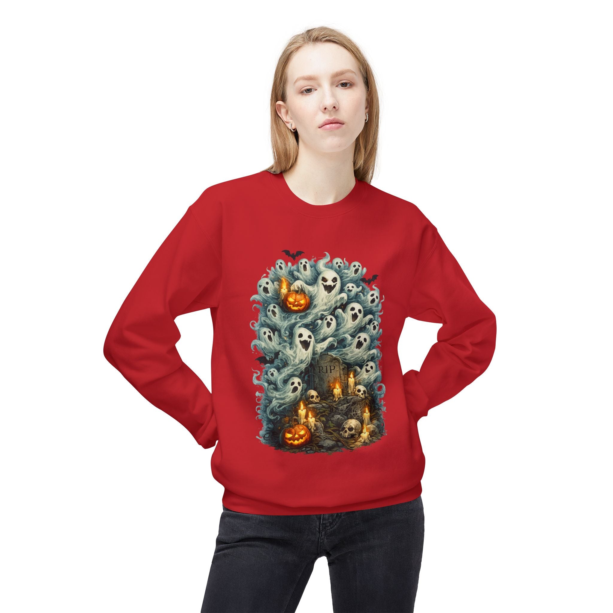 Halloween Ghost Crewneck Sweatshirt — Cute Haunted Pumpkin & Spirits Graphic