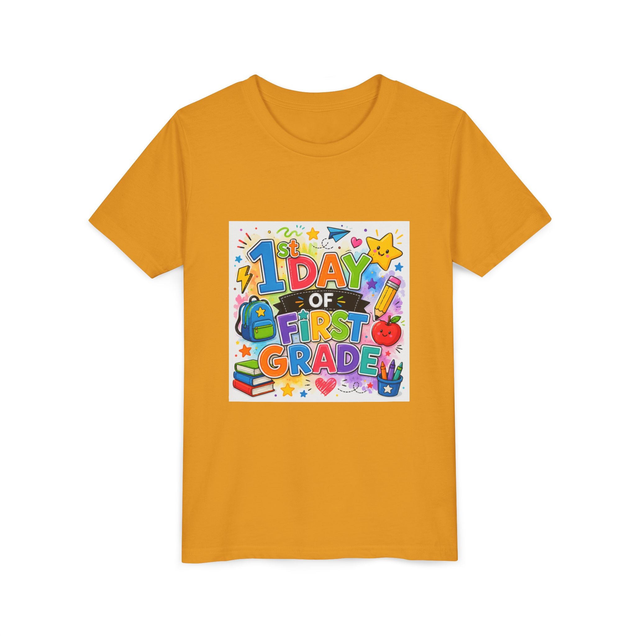 1st Day of First Grade Youth Tee — Colorful Back-to-School Kids Shirt