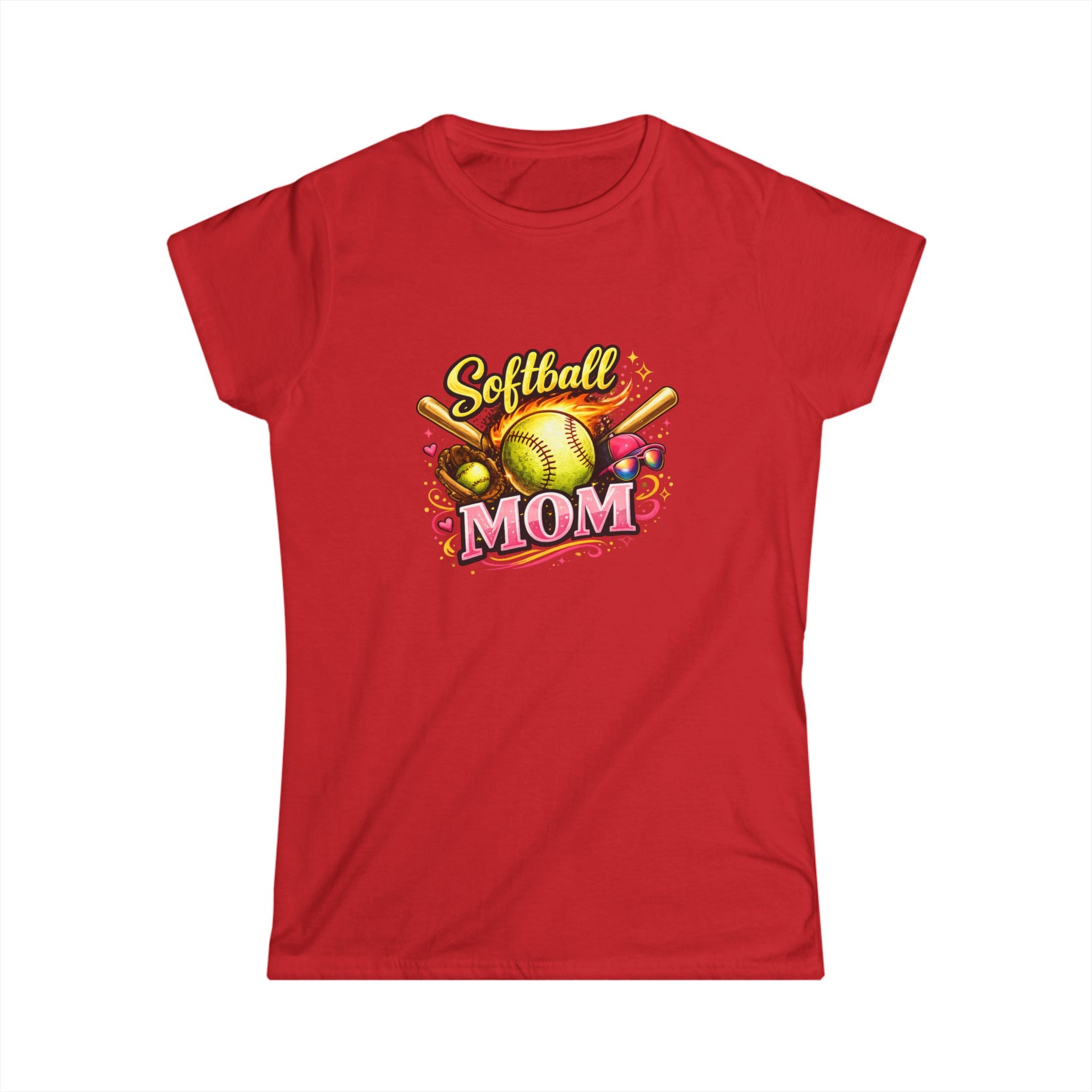 Softball Mom T-Shirt — Women's Softstyle Tee (Softball Graphic)