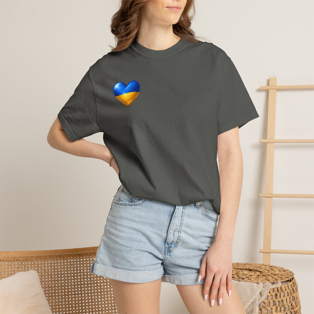 T-Shirt — USA & Ukraine Flag Heart Graphic Tee (Back Flag Image)
