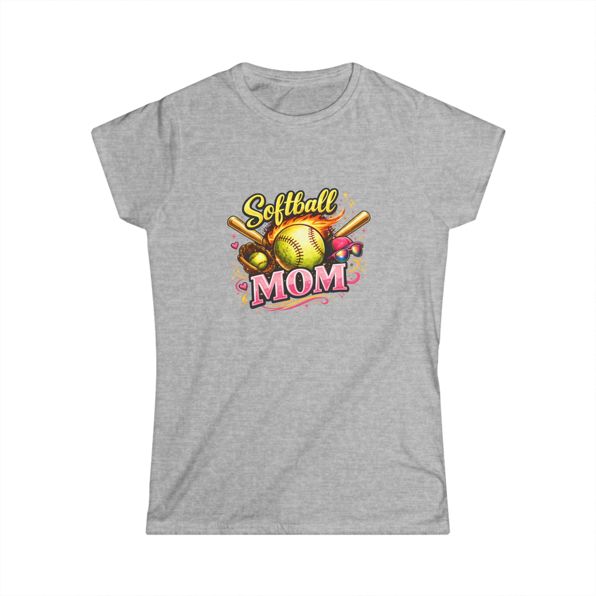 Softball Mom T-Shirt — Women's Softstyle Tee (Softball Graphic)