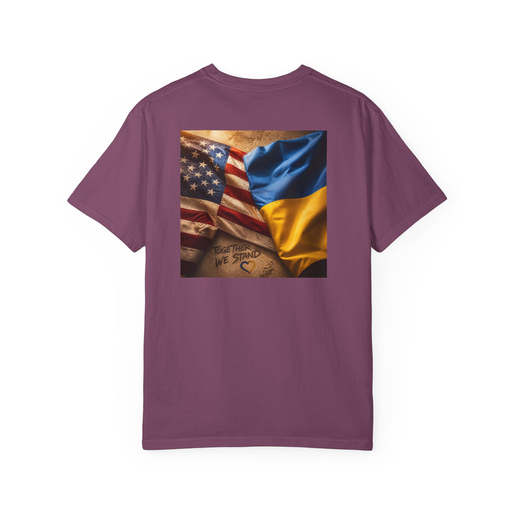 T-Shirt — USA & Ukraine Flag Heart Graphic Tee (Back Flag Image)