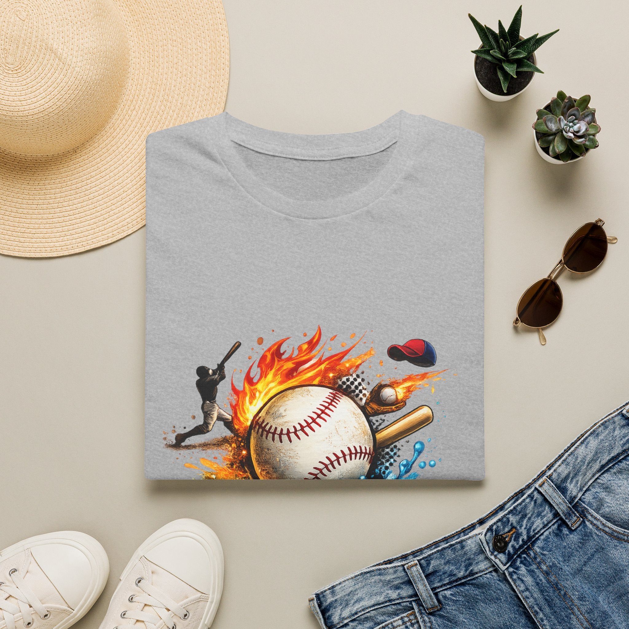 Baseball Inferno T-Shirt — Flaming Ball & Players Graphic Baseball Tee