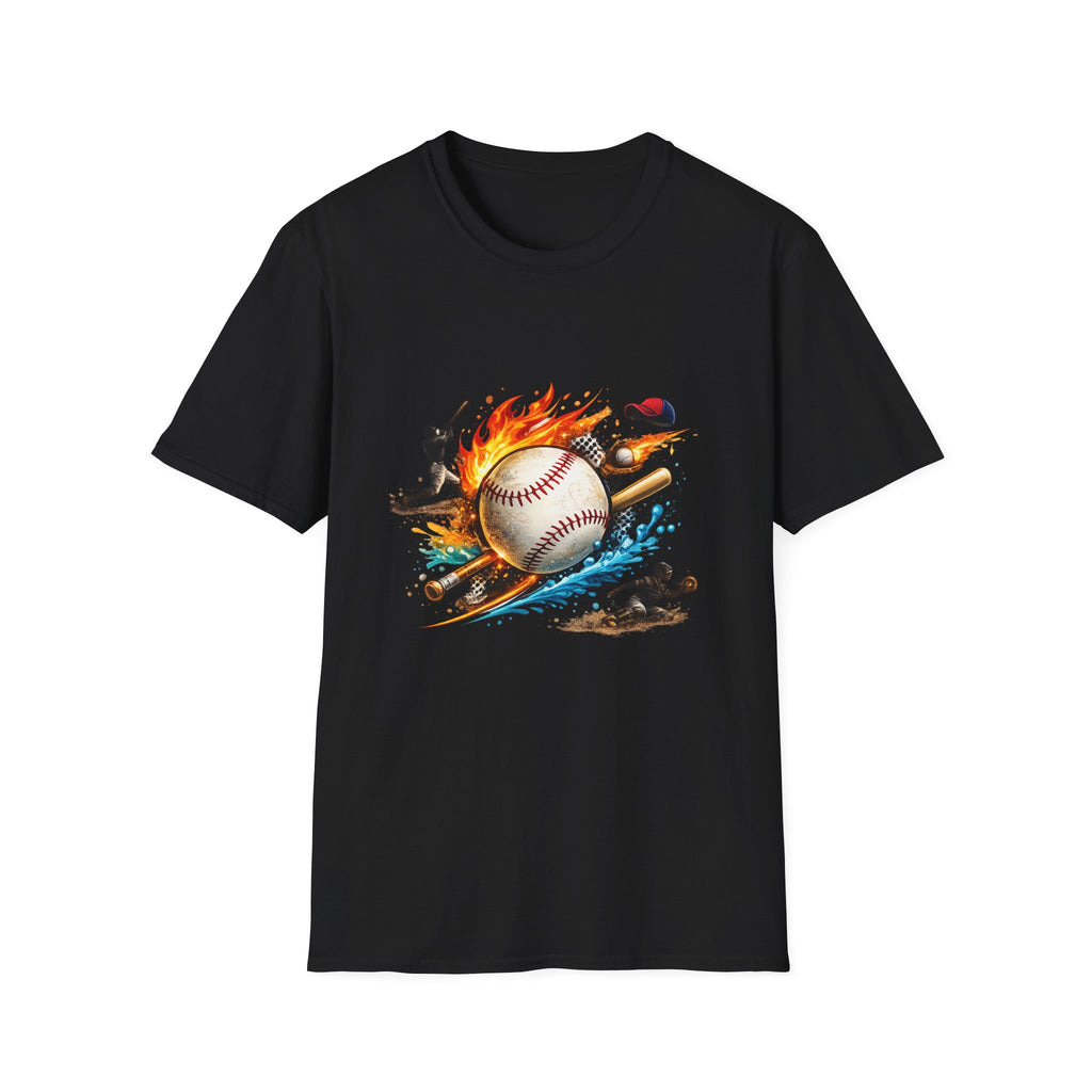 Baseball Inferno T-Shirt — Flaming Ball & Players Graphic Baseball Tee