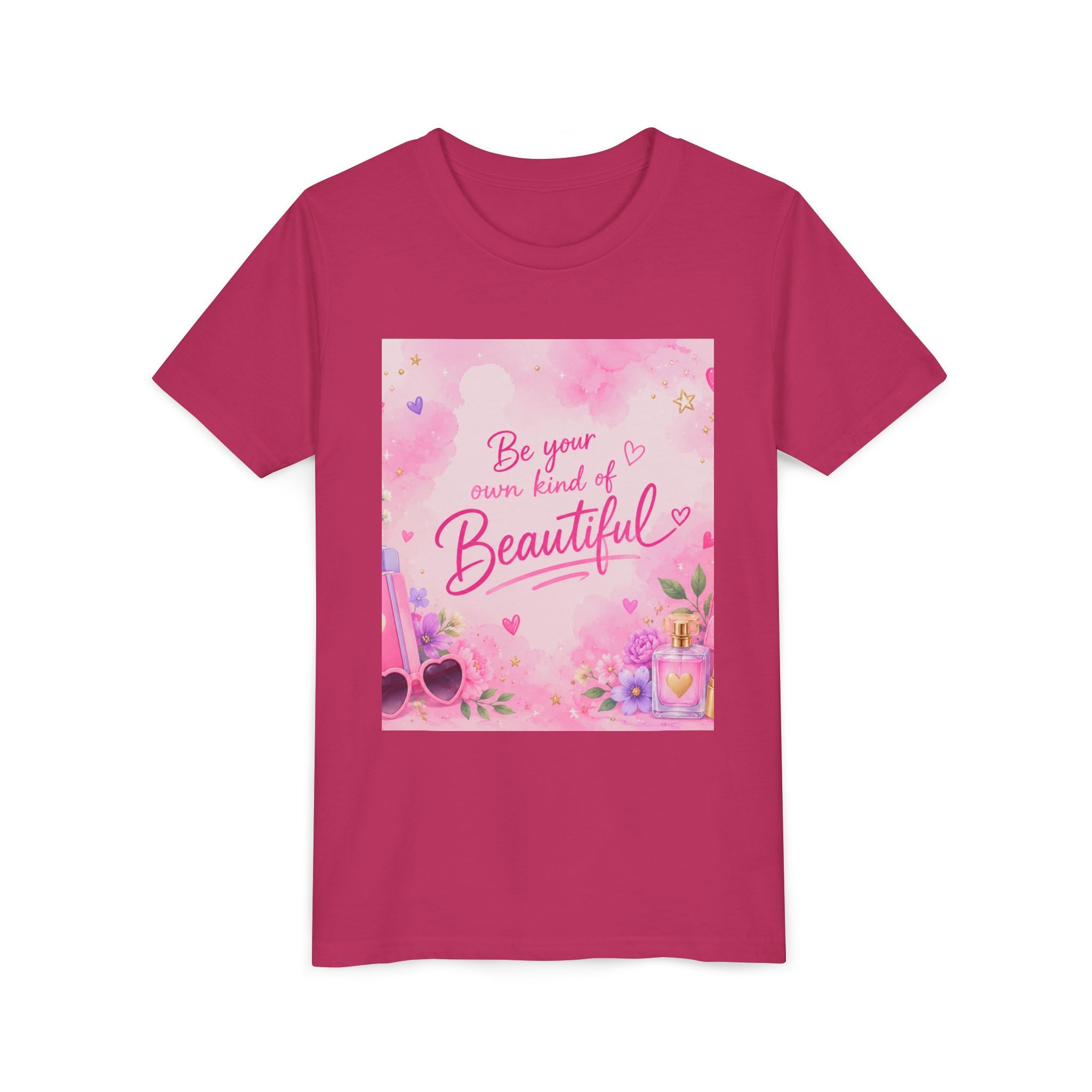 Youth Tee — “Be Your Own Kind of Beautiful” Pink Floral Graphic