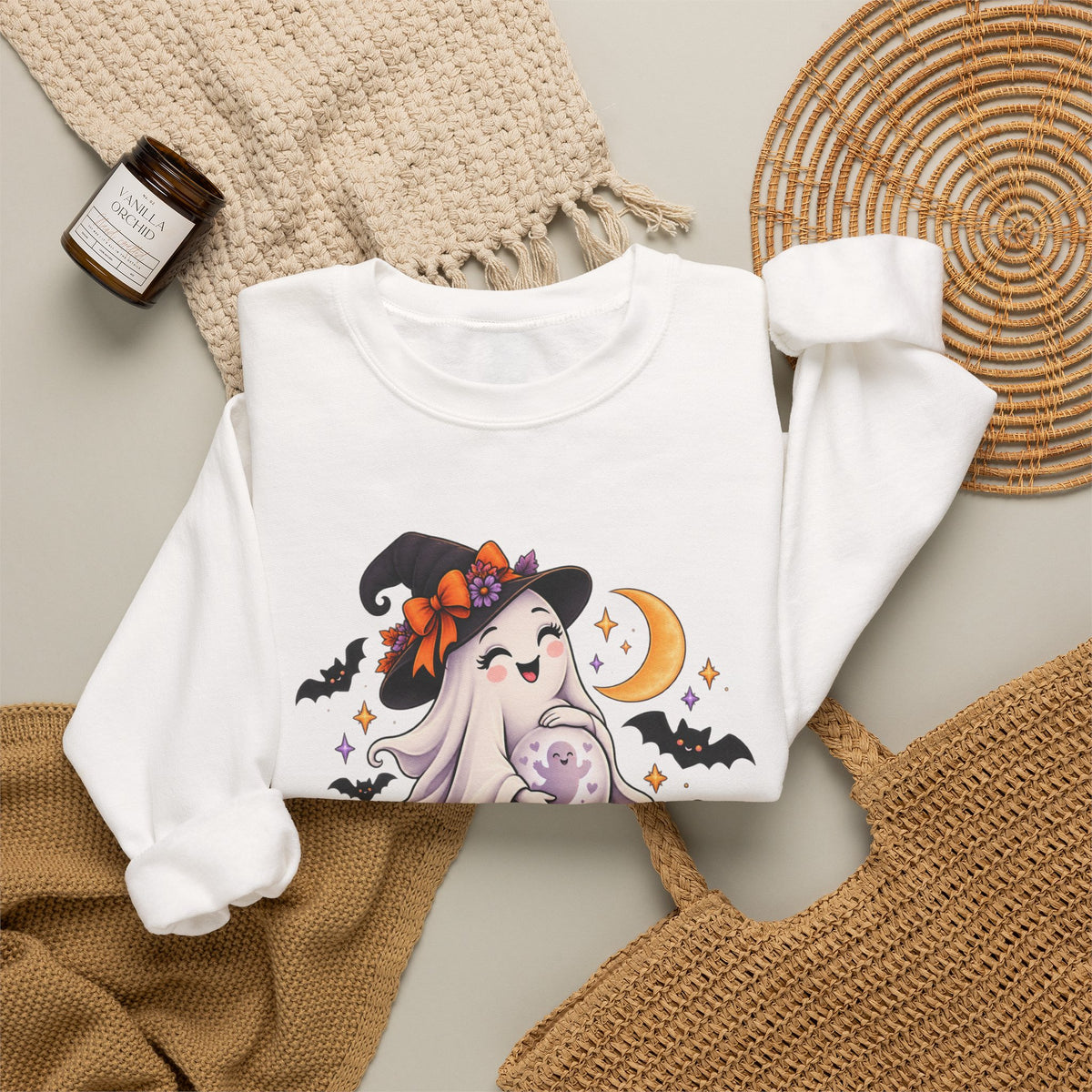 Halloween Maternity Sweatshirt — "A Little Boo Is Due" Ghost Mom Crewneck