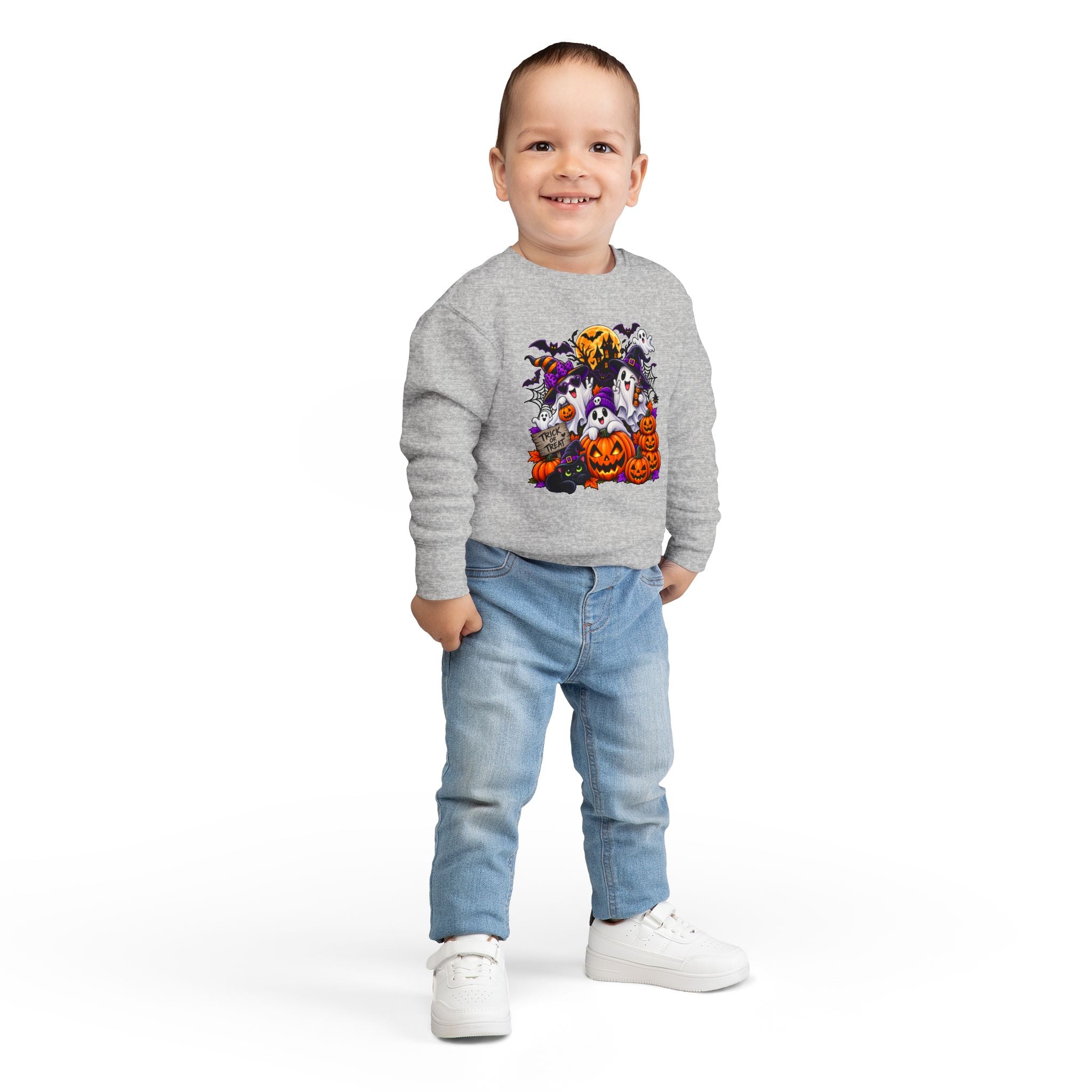 Toddler Sweatshirt — Cute Halloween Ghosts & Jack-O’-Lanterns Design