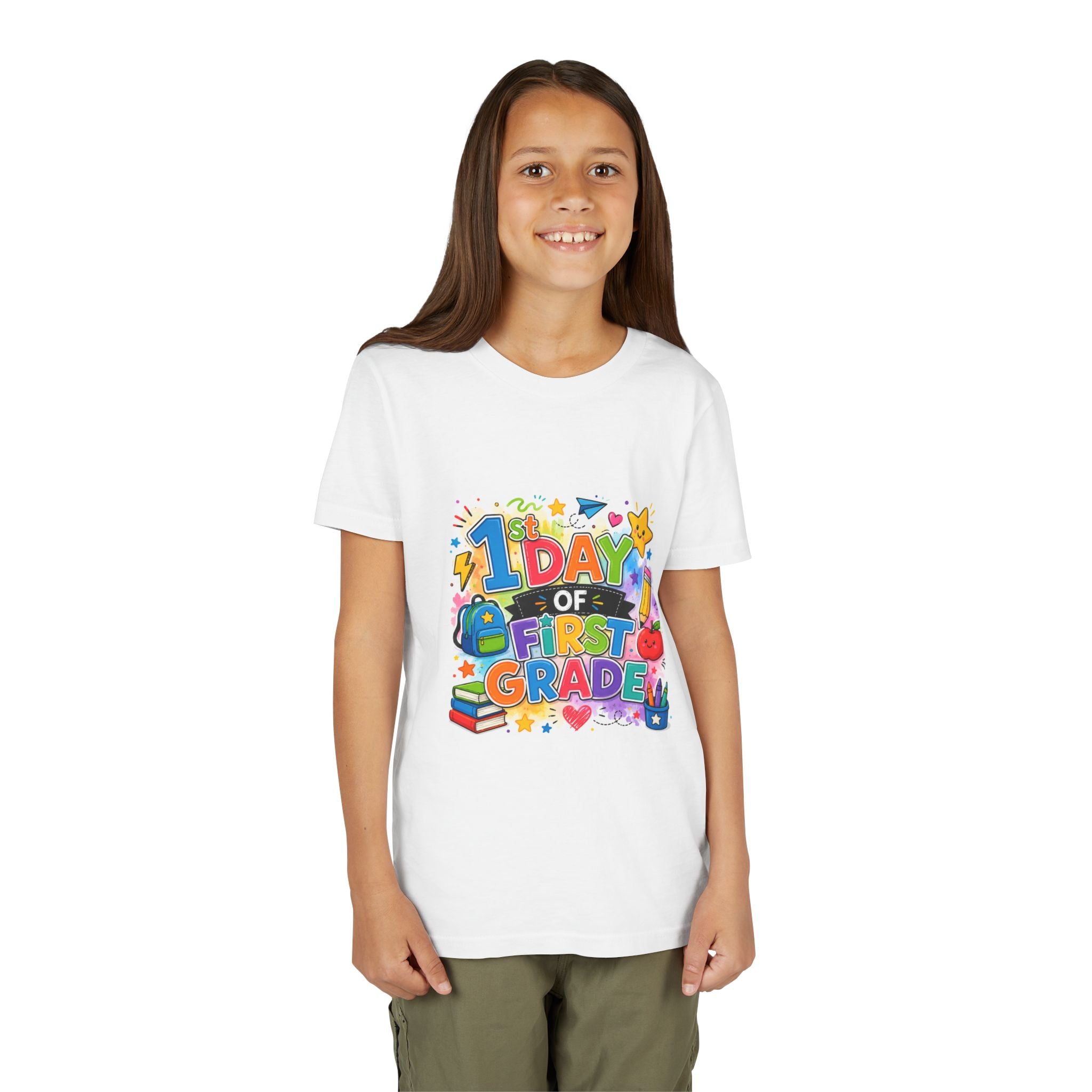 1st Day of First Grade Youth Tee — Colorful Back-to-School Kids Shirt