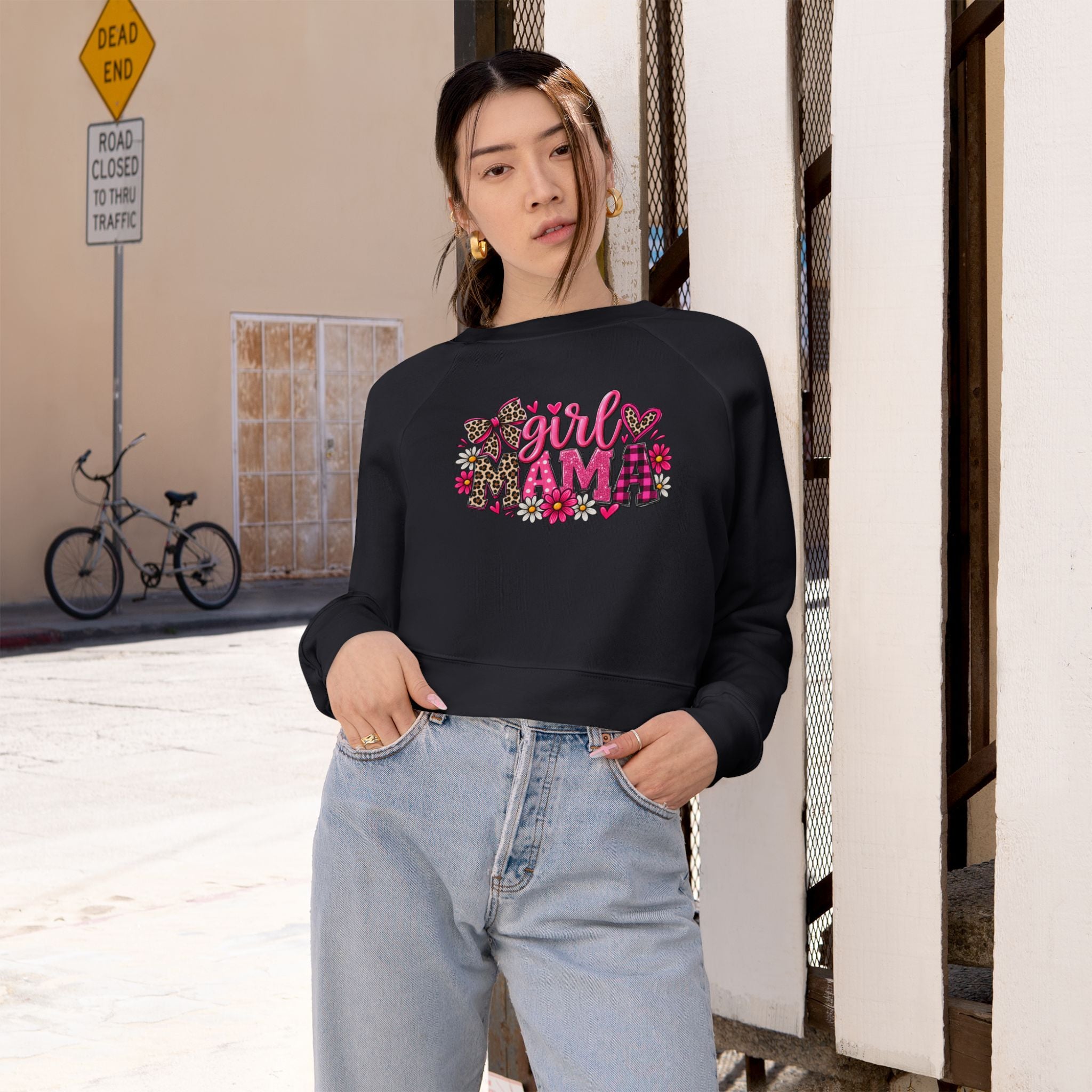 Cropped Pullover - "Girl I Am" Floral Graphic Fleece