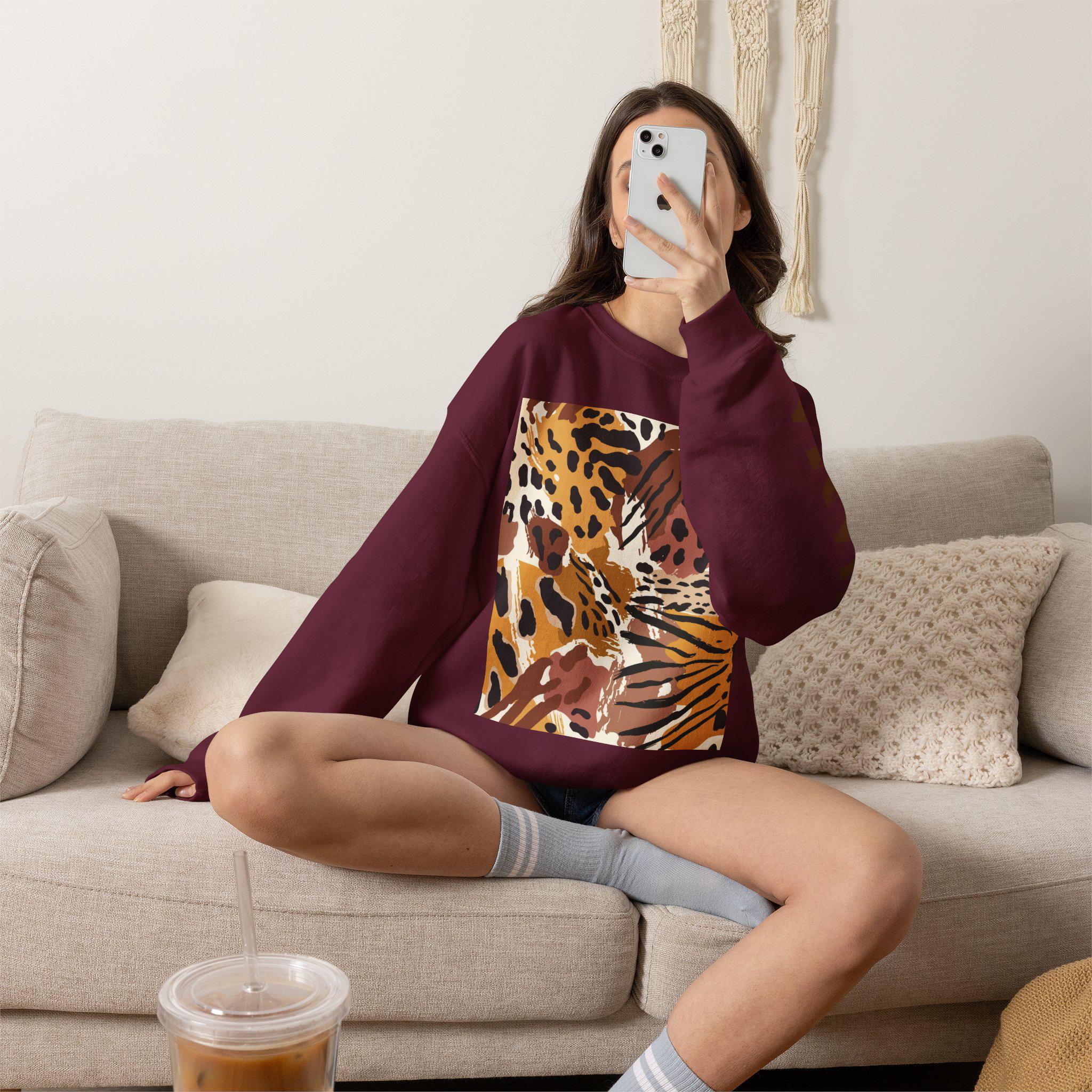Leopard Tropical Print Sweatshirt | Animal Print Crewneck