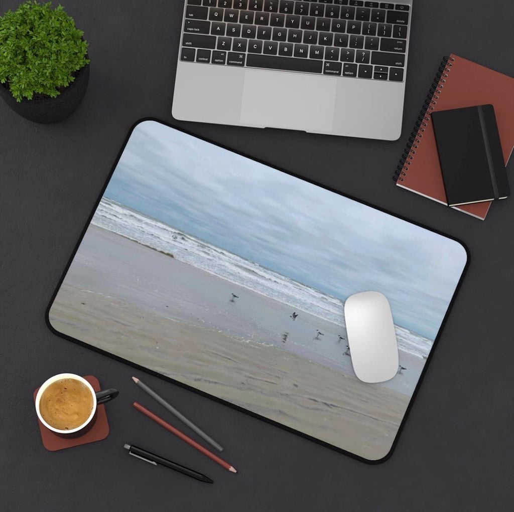 Personal Beach Scene Desk Mat, Seagulls Ocean Waves Neoprene Pad (12" x 18")