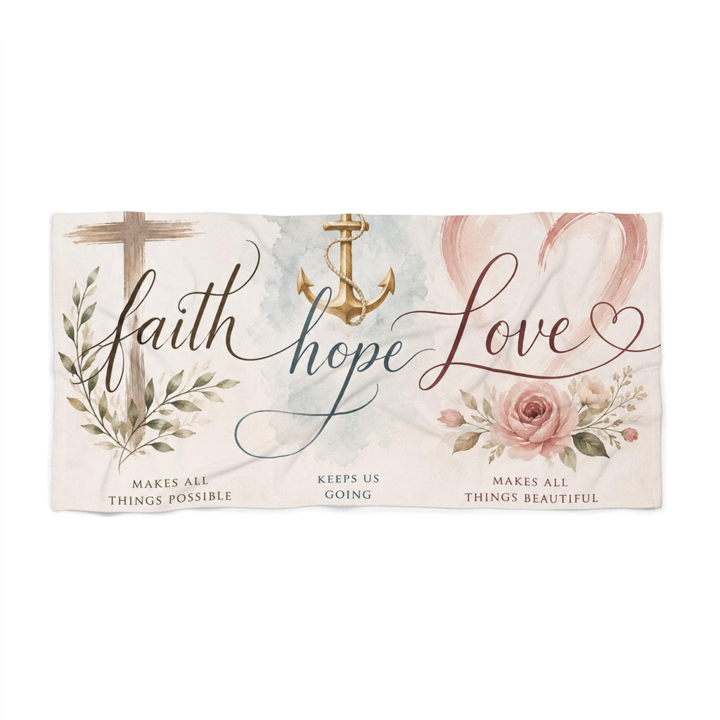 Faith Hope Love Beach Towel: Christian Anchor Cross Floral Design