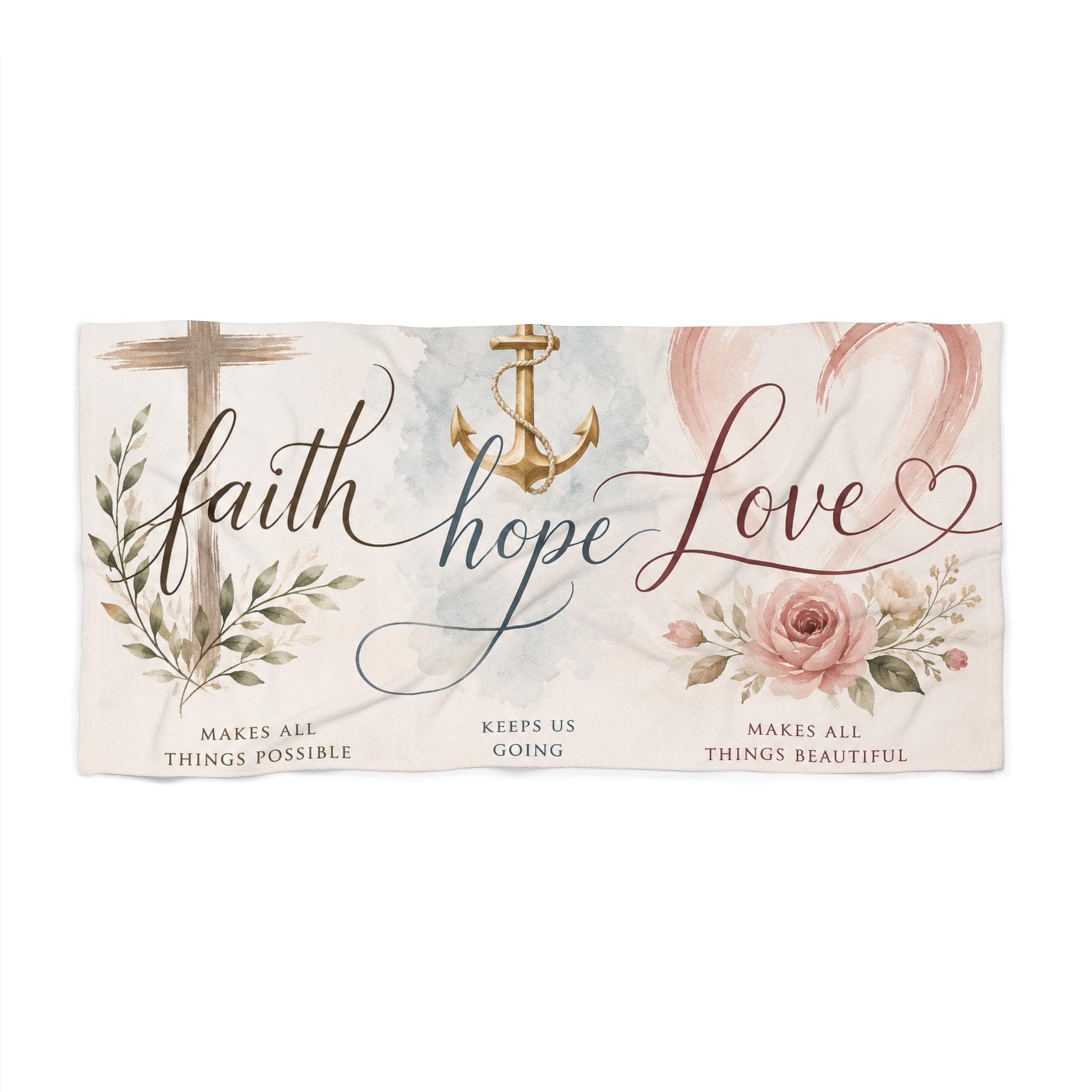 Faith Hope Love Beach Towel: Christian Anchor Cross Floral Design