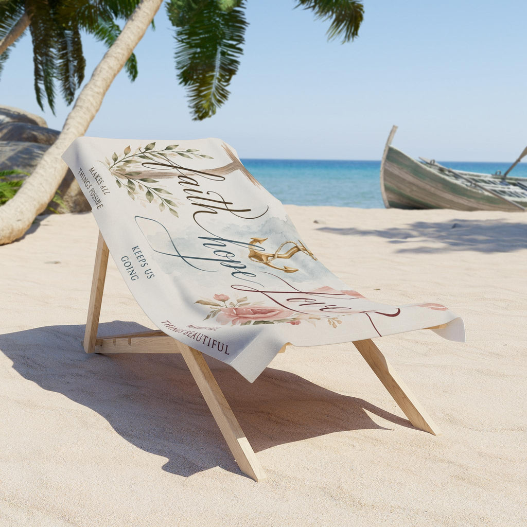 Faith Hope Love Beach Towel: Christian Anchor Cross Floral Design