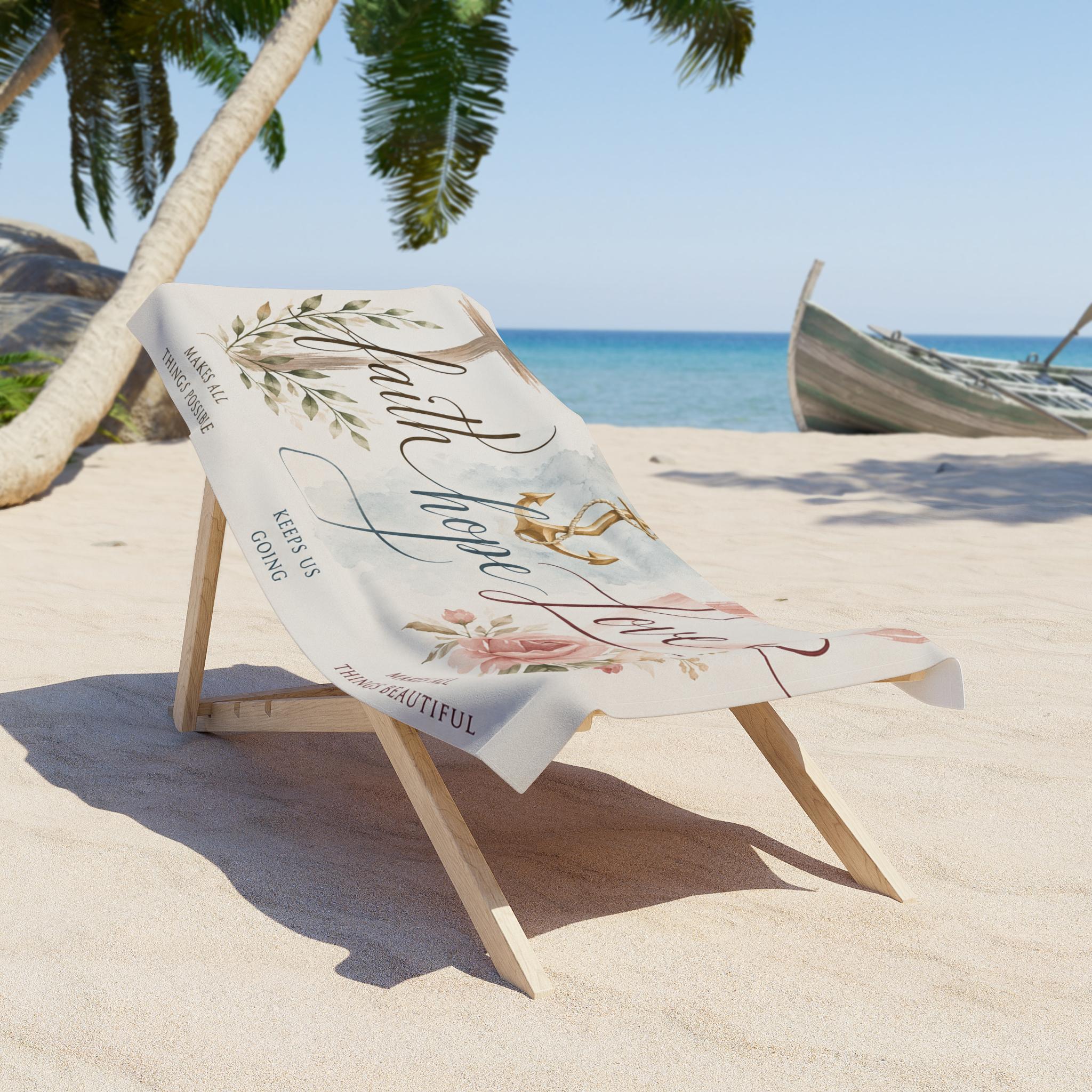 Faith Hope Love Beach Towel: Christian Anchor Cross Floral Design