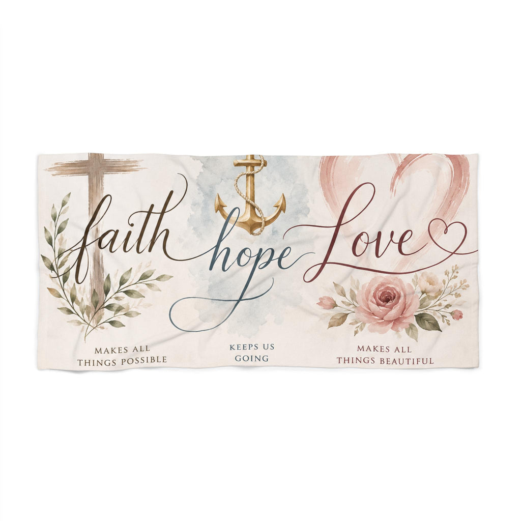 Faith Hope Love Beach Towel: Christian Anchor Cross Floral Design