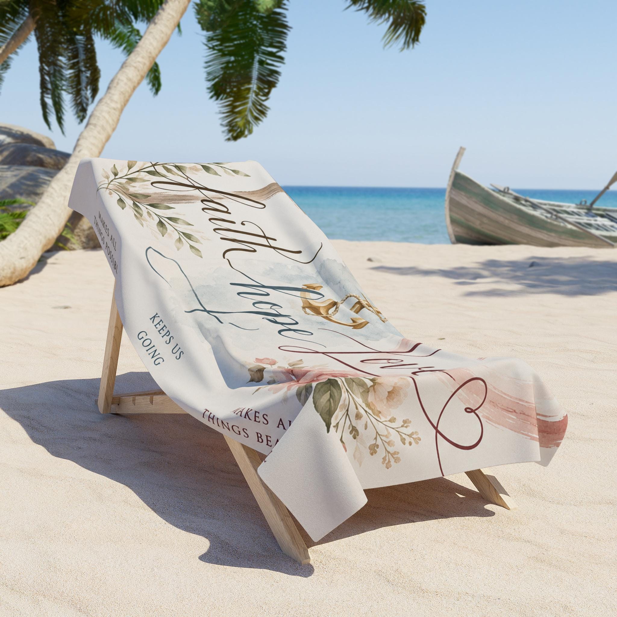 Faith Hope Love Beach Towel: Christian Anchor Cross Floral Design