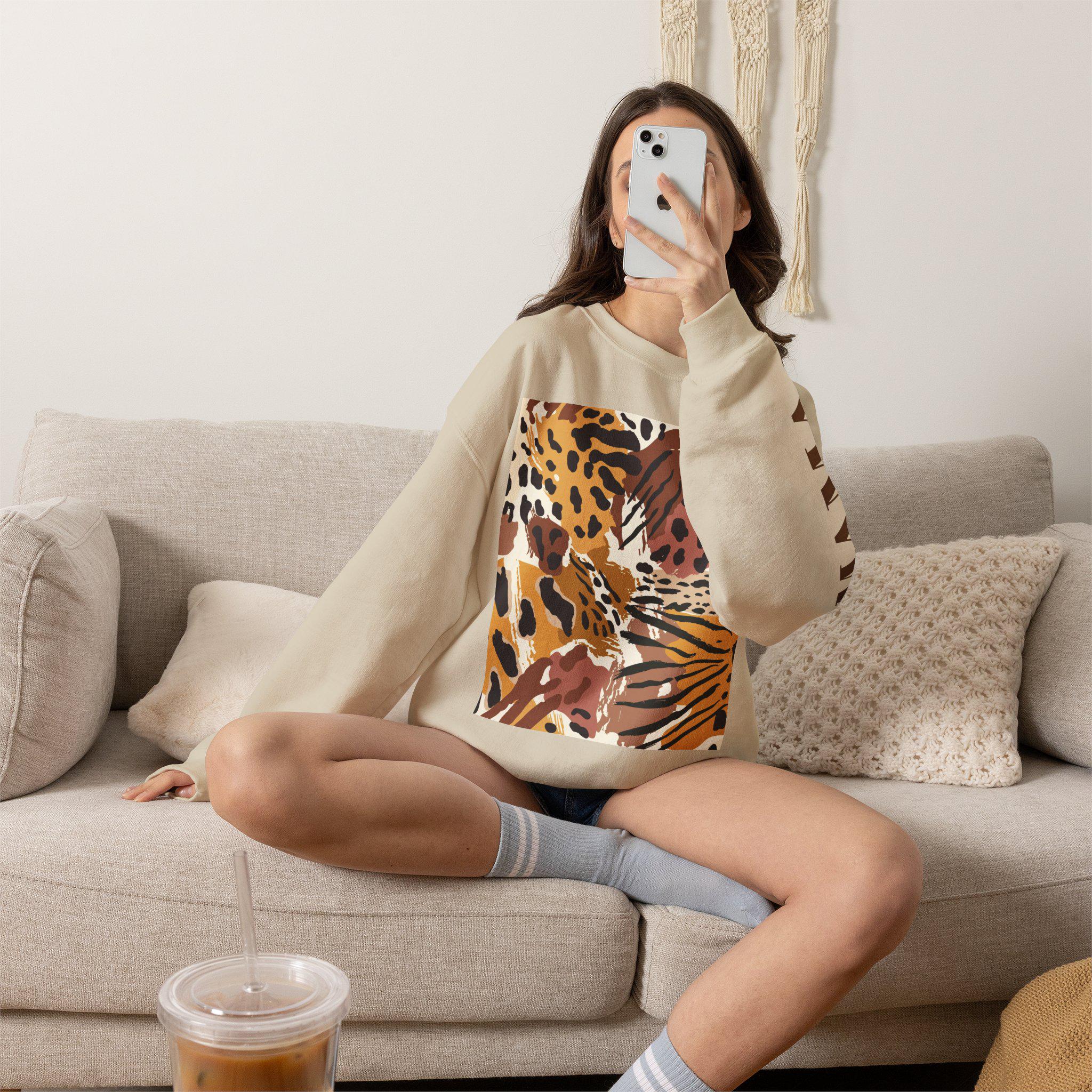 Leopard Tropical Print Sweatshirt | Animal Print Crewneck