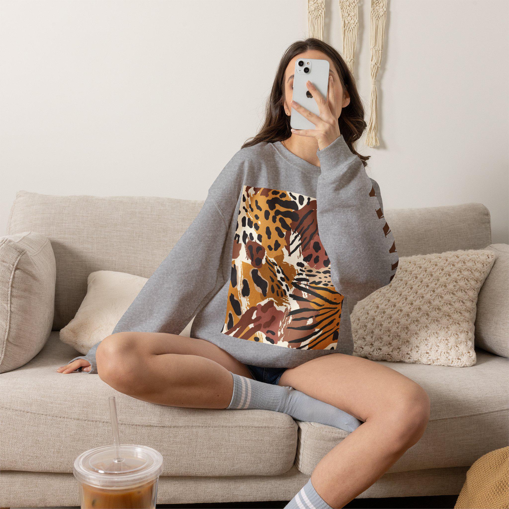 Leopard Tropical Print Sweatshirt | Animal Print Crewneck