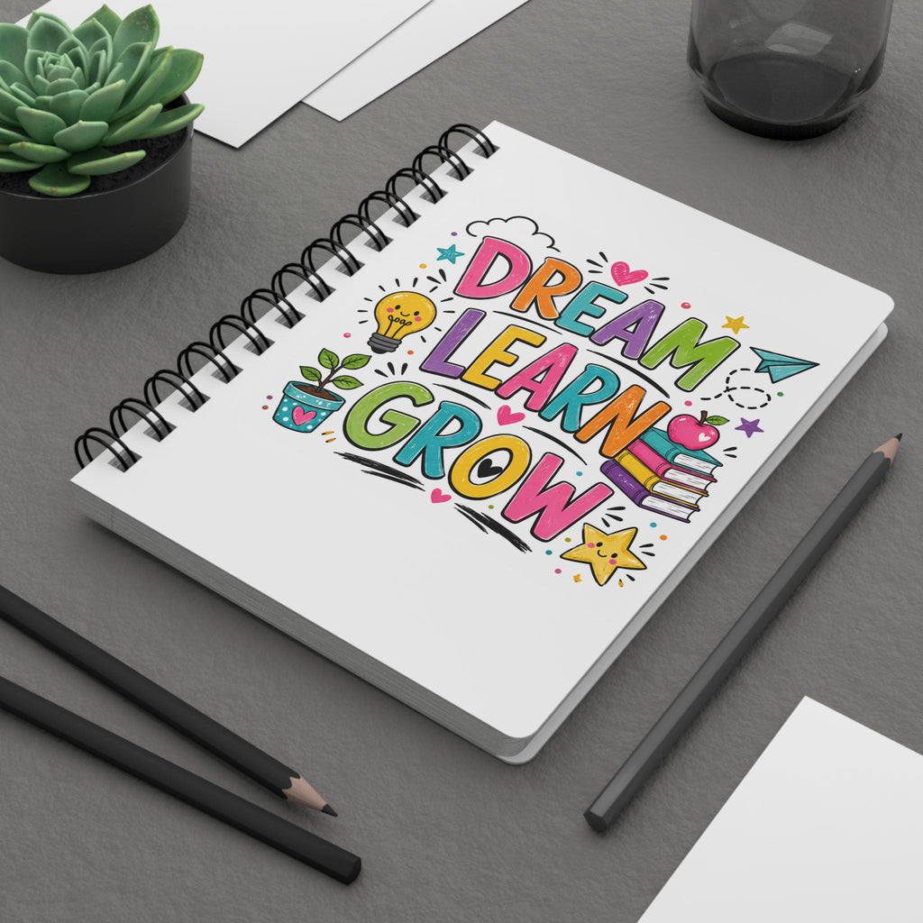 Dream Learn Grow Spiral Notebook | School Journal, Cute Doodle Design