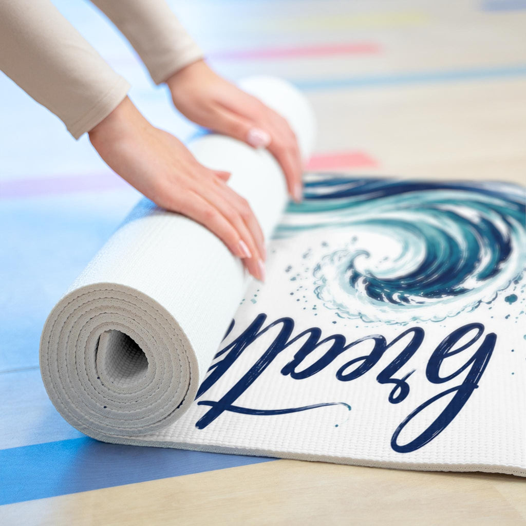 Breathe Let Go Find Peace Foam Yoga Mat | Ocean Wave Script