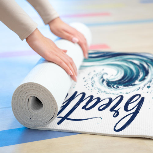 Breathe Let Go Find Peace Foam Yoga Mat | Ocean Wave Script
