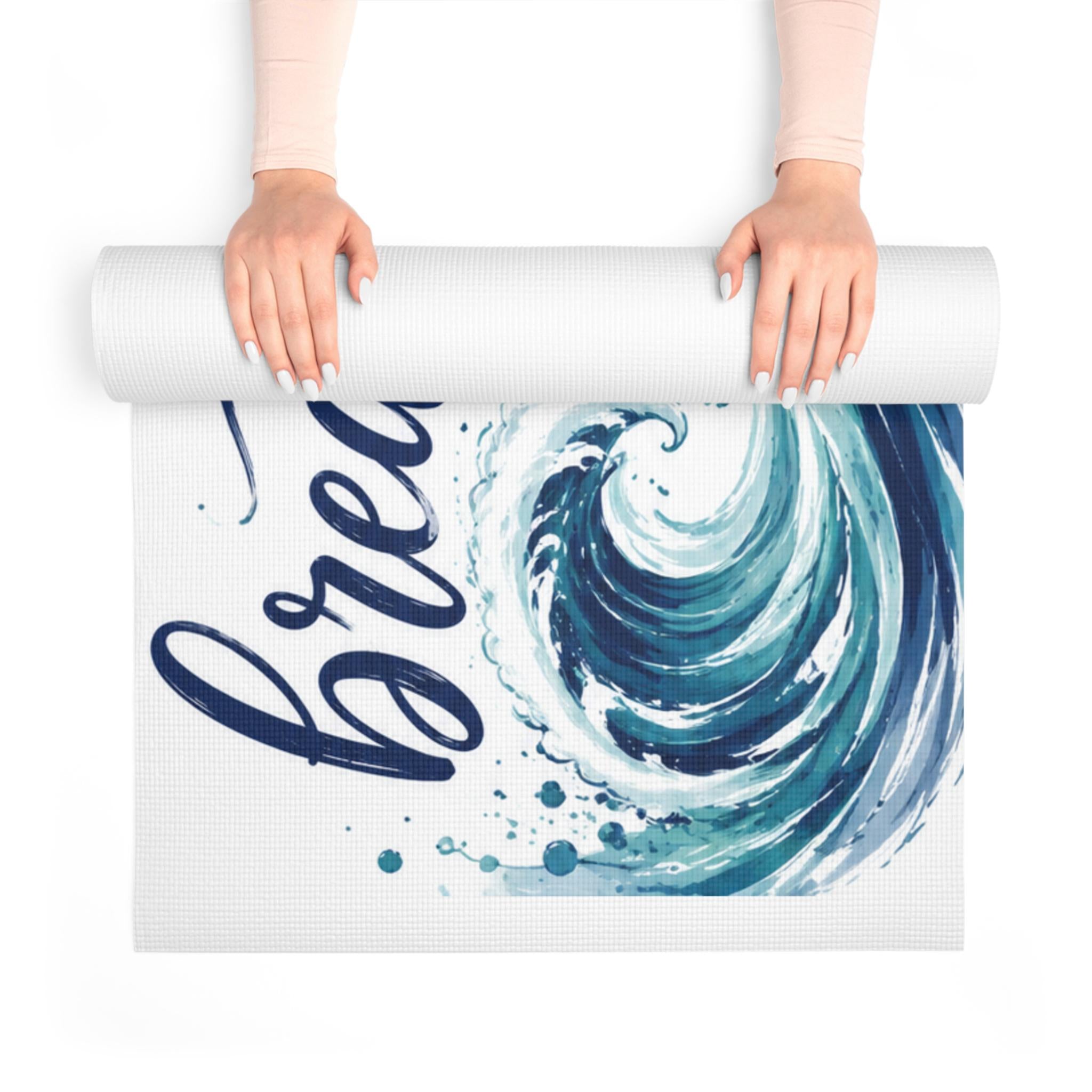 Breathe Let Go Find Peace Foam Yoga Mat | Ocean Wave Script